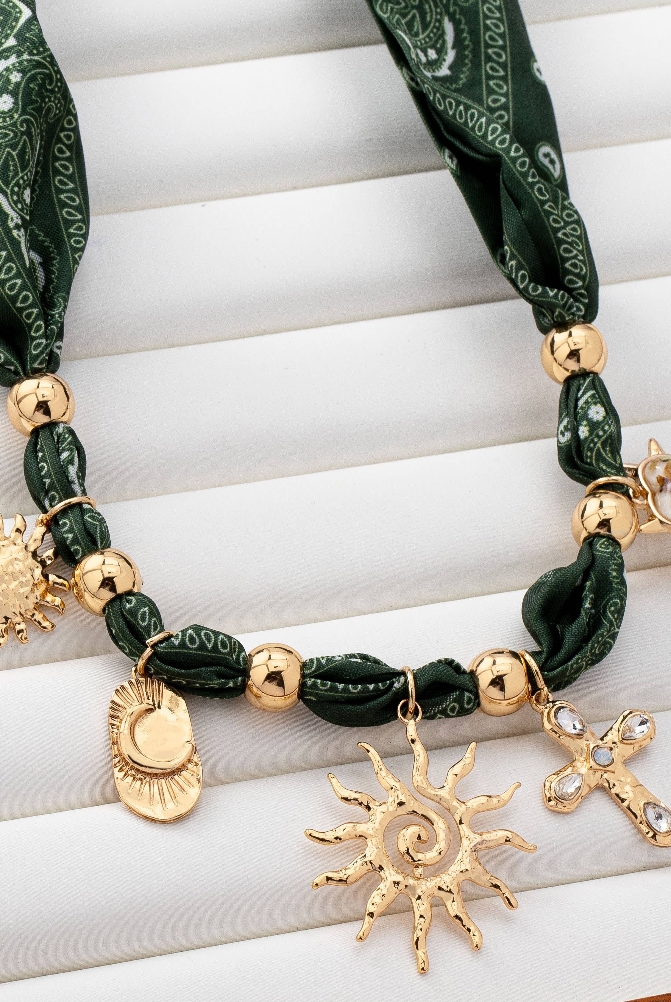 Sunburst Handmade Scarf Necklace - Green-280 Accessories-JOSSLYN by wall to wall-The Lovely Closet, Women's Fashion Boutique in Alexandria, KY