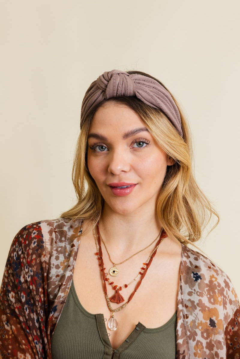 Textured Topknot Headband - Mocha-Headbands-Leto Accessories-The Lovely Closet, Women's Fashion Boutique in Alexandria, KY