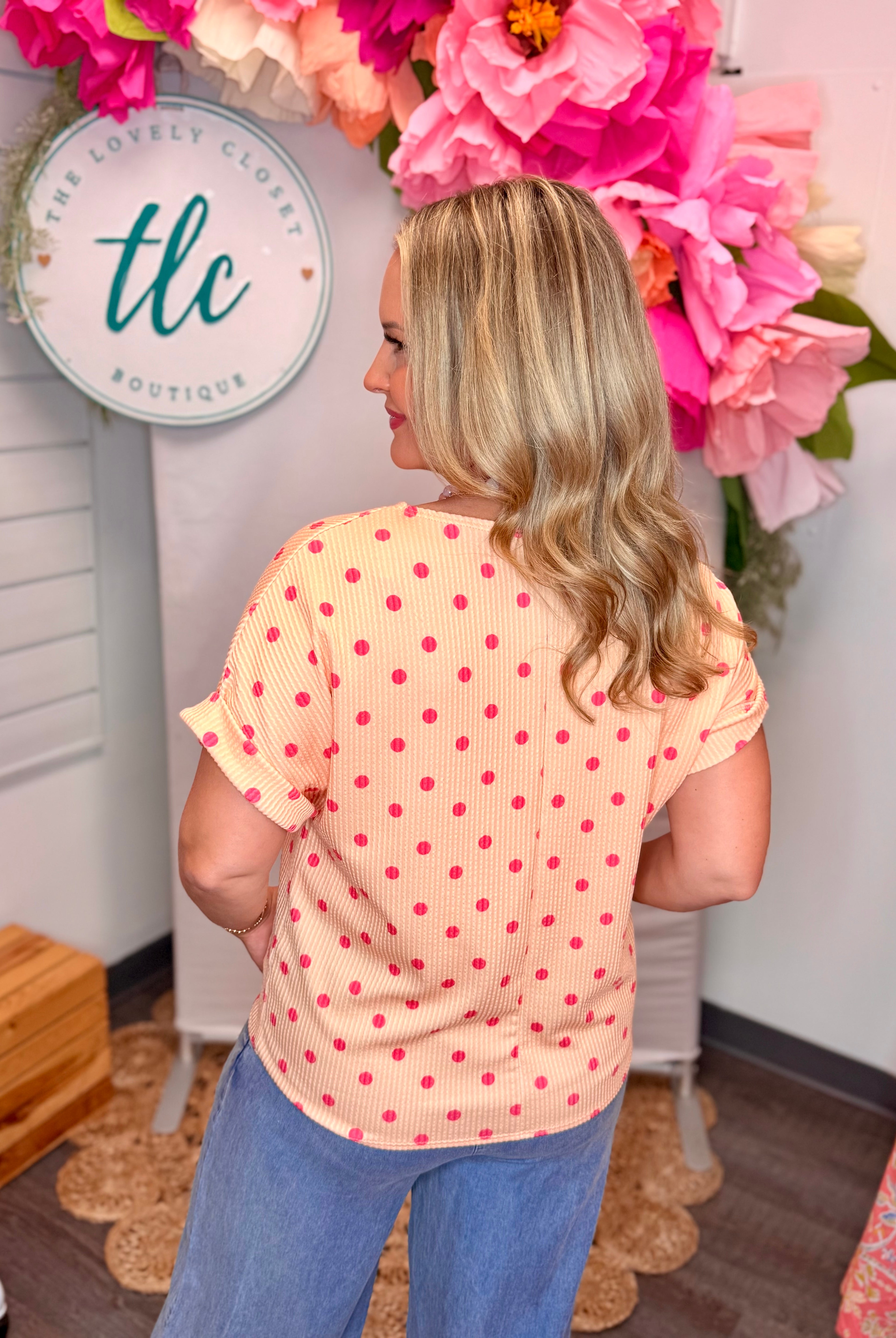 Color Pop Polka Dot Top - Light Coral-100 Short Sleeve Tops-Carole Christian-The Lovely Closet, Women's Fashion Boutique in Alexandria, KY