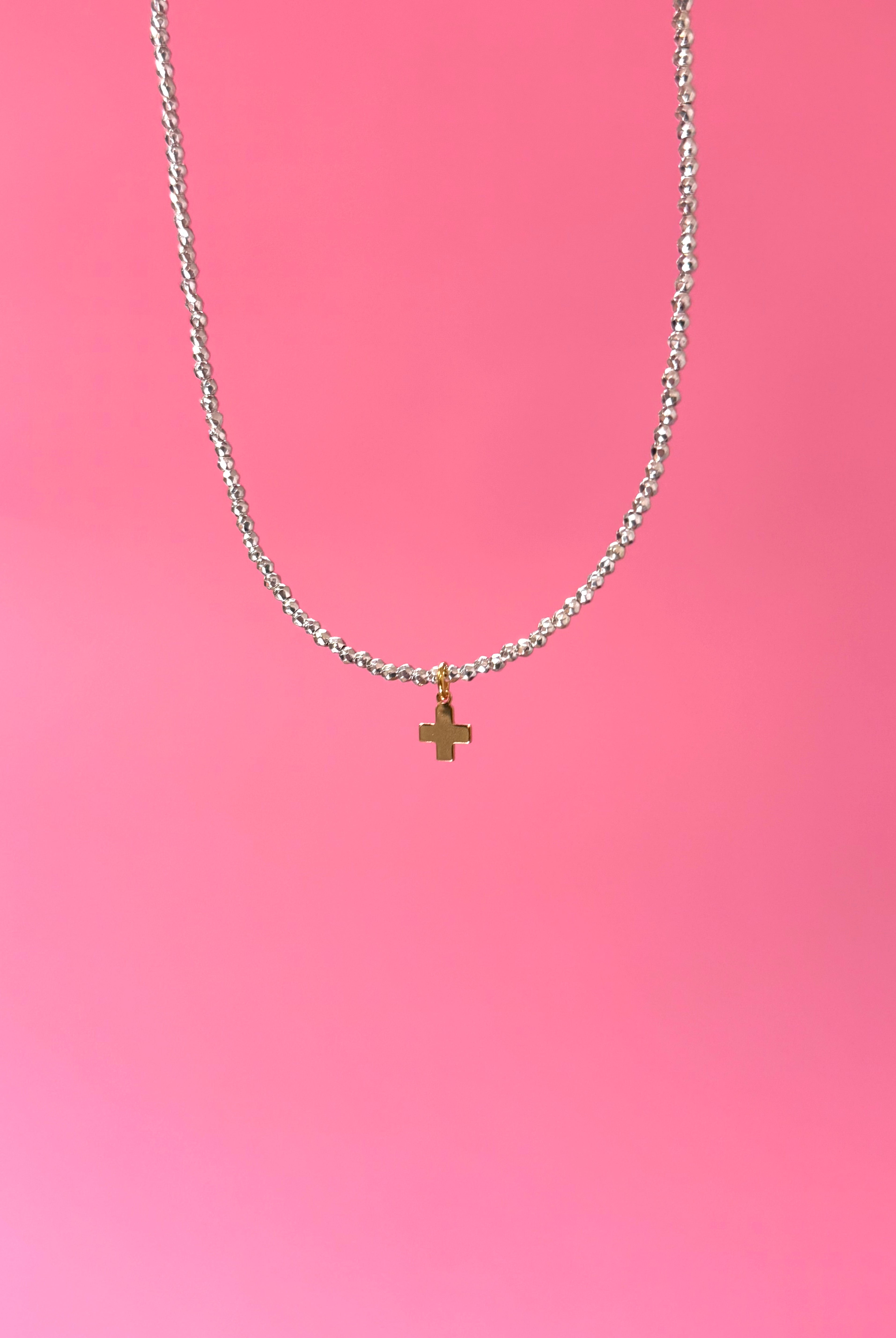 Bright Silver Hematite Choker Signature Cross Small Gold Charm-260 eNewton-eNewton-The Lovely Closet, Women's Fashion Boutique in Alexandria, KY