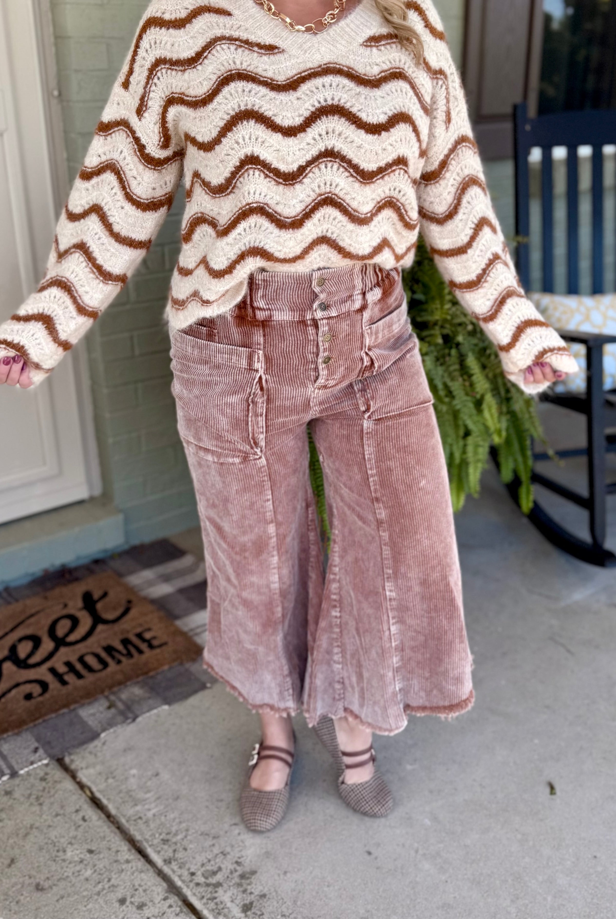 Autumn Glow Corduroy Cropped Pants - Warm Brown-240 Pants-Anniewear-The Lovely Closet, Women's Fashion Boutique in Alexandria, KY