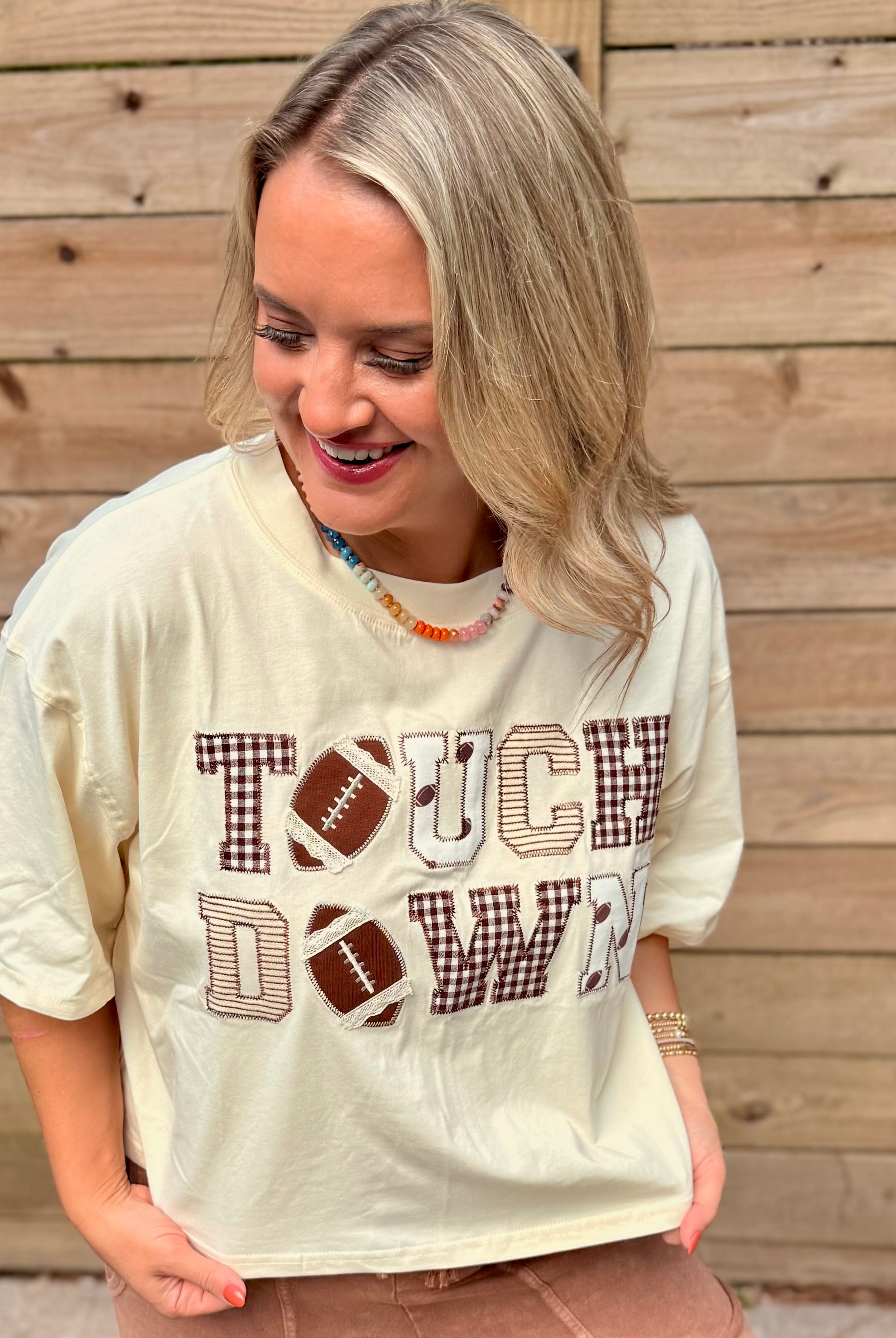 Touchdown Embroidered Top-100 Short Sleeve Tops-The Lovely Closet-The Lovely Closet, Women's Fashion Boutique in Alexandria, KY