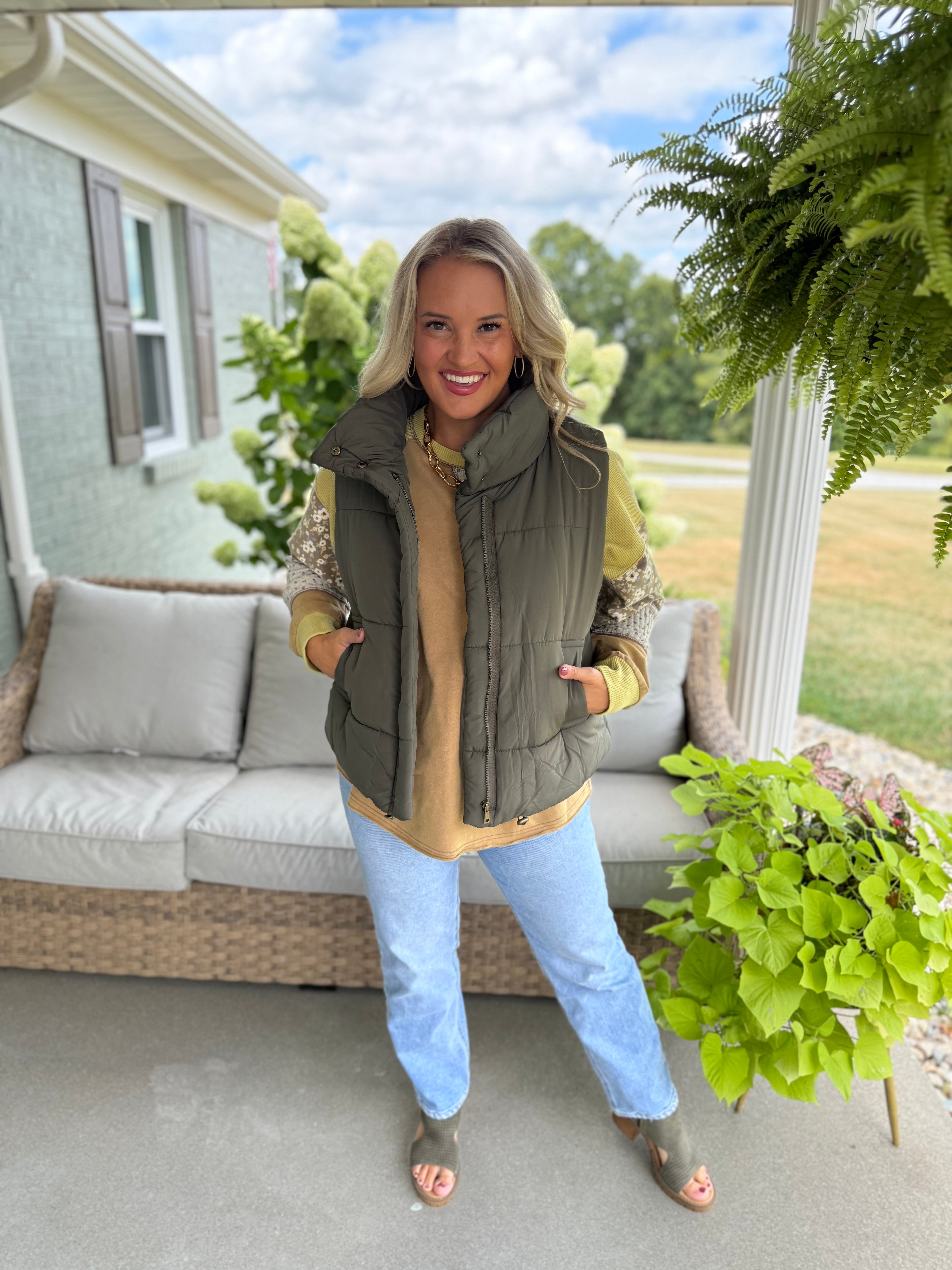 Weekend Puffer Vest - Olive-170 Jackets/Outerwear-zenana-The Lovely Closet, Women's Fashion Boutique in Alexandria, KY