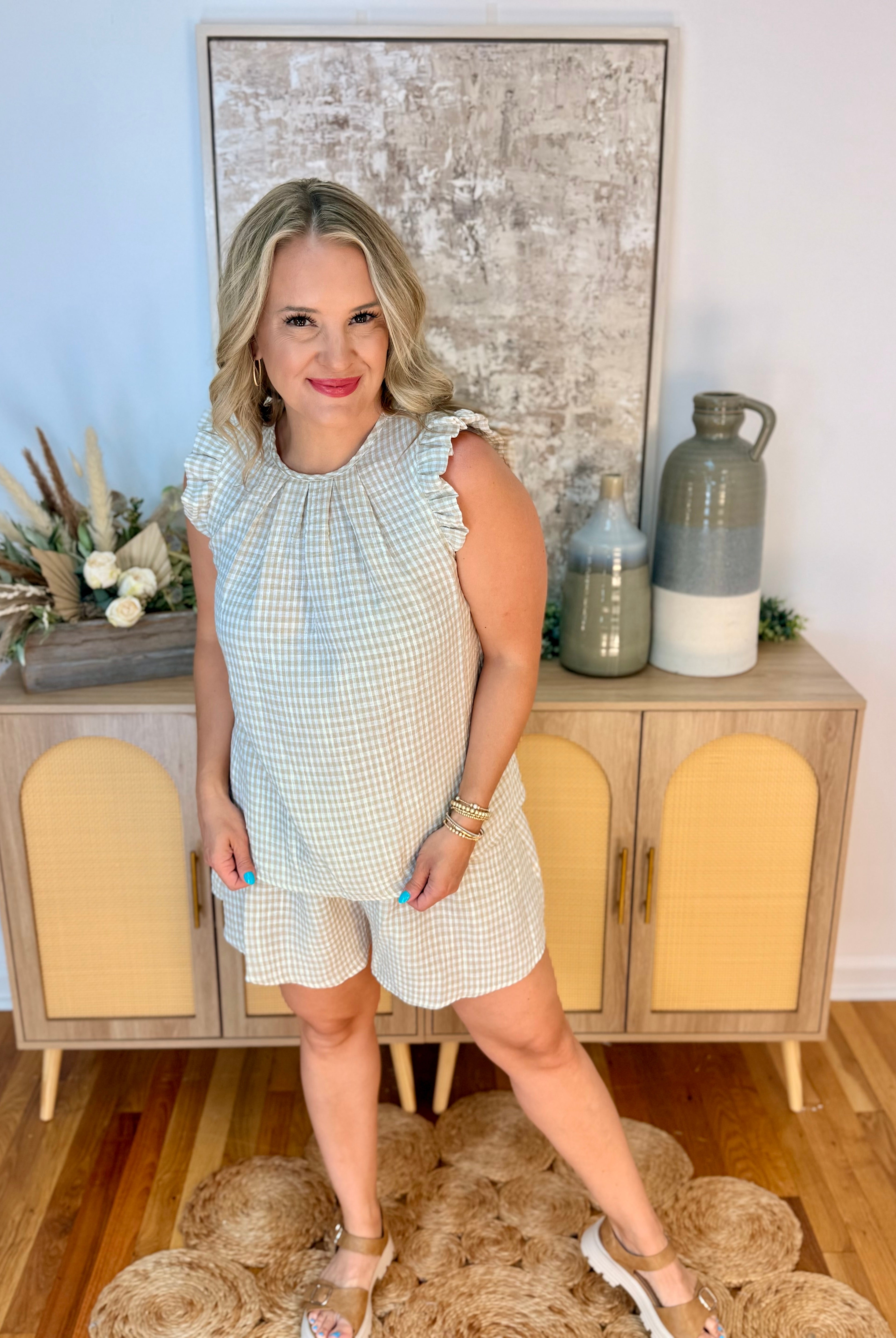 Neutral Gingham Set-190 Rompers/Jumpsuits/Sets-The Lovely Closet-The Lovely Closet, Women's Fashion Boutique in Alexandria, KY