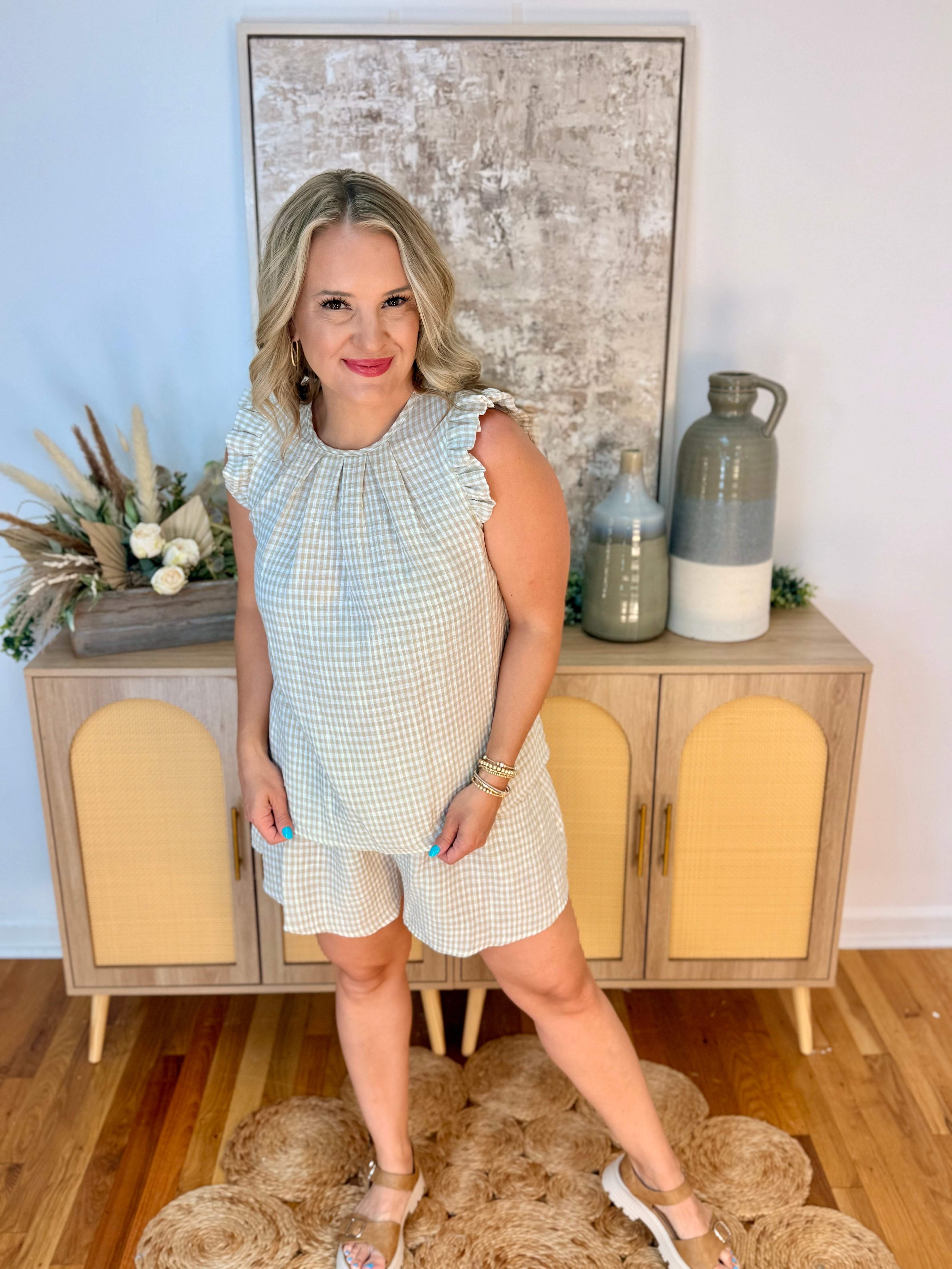 Neutral Gingham Set-190 Rompers/Jumpsuits/Sets-The Lovely Closet-The Lovely Closet, Women's Fashion Boutique in Alexandria, KY