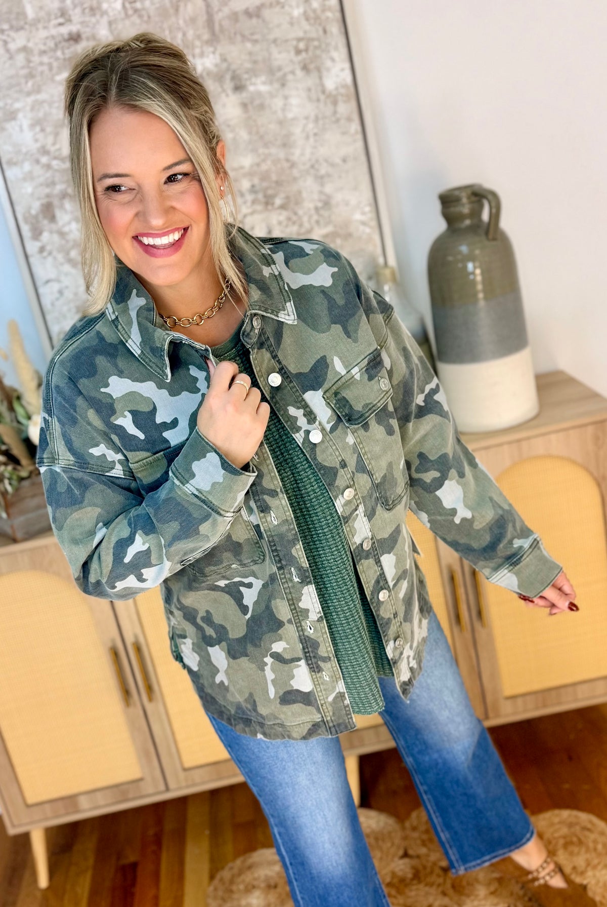 Camo Oversized Denim Jacket-Shackets-Mica Denim-The Lovely Closet, Women's Fashion Boutique in Alexandria, KY