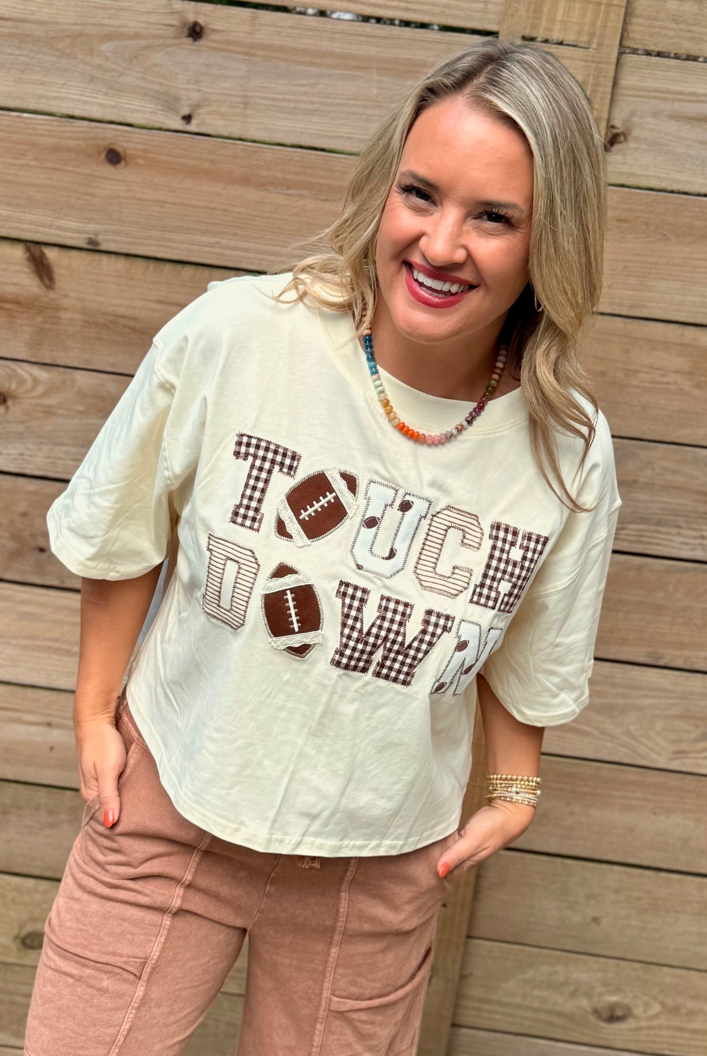Touchdown Embroidered Top-100 Short Sleeve Tops-The Lovely Closet-The Lovely Closet, Women's Fashion Boutique in Alexandria, KY
