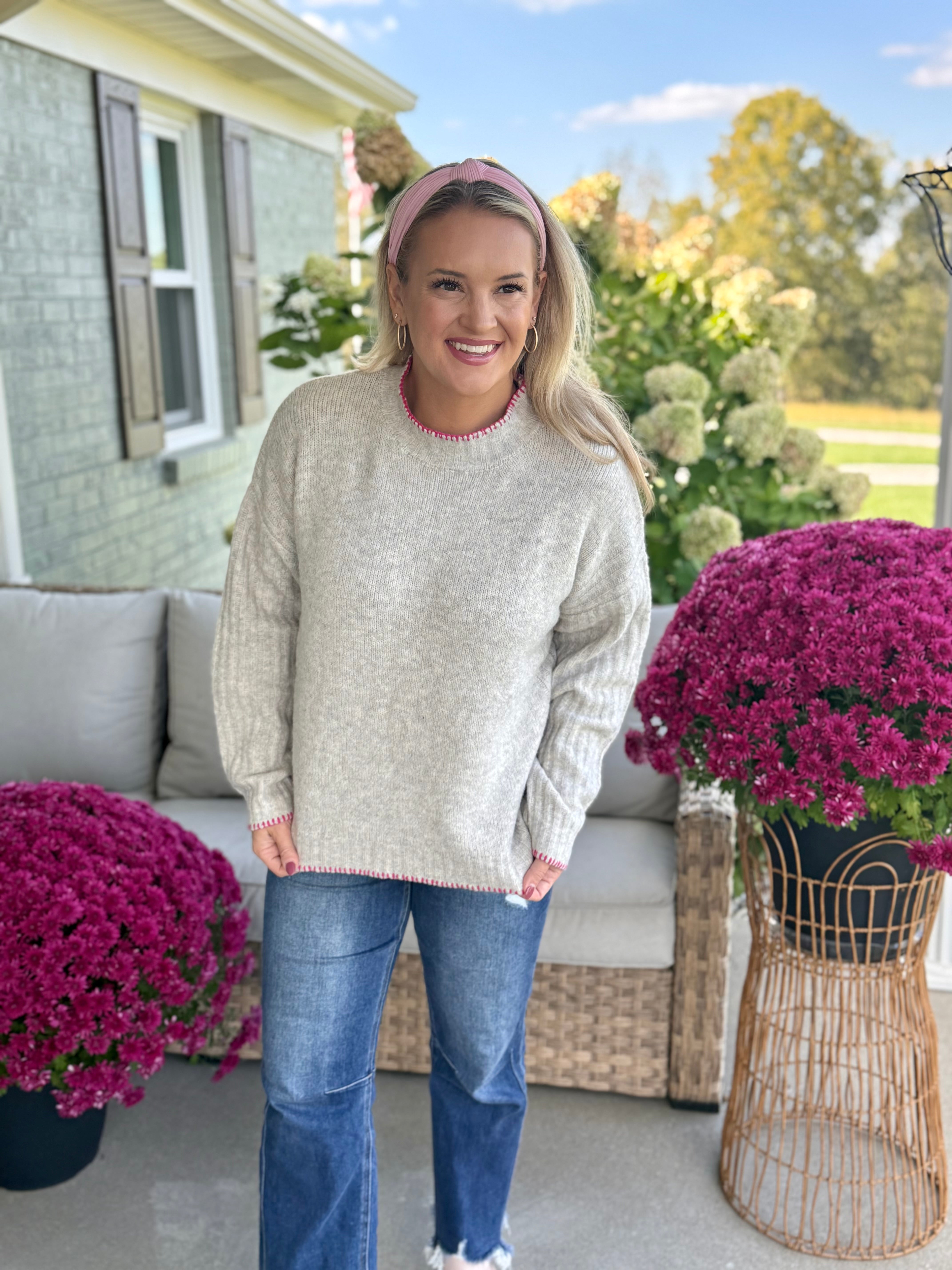 Touched by Pink Sweater-140 Sweaters-Donation Pink-The Lovely Closet, Women's Fashion Boutique in Alexandria, KY