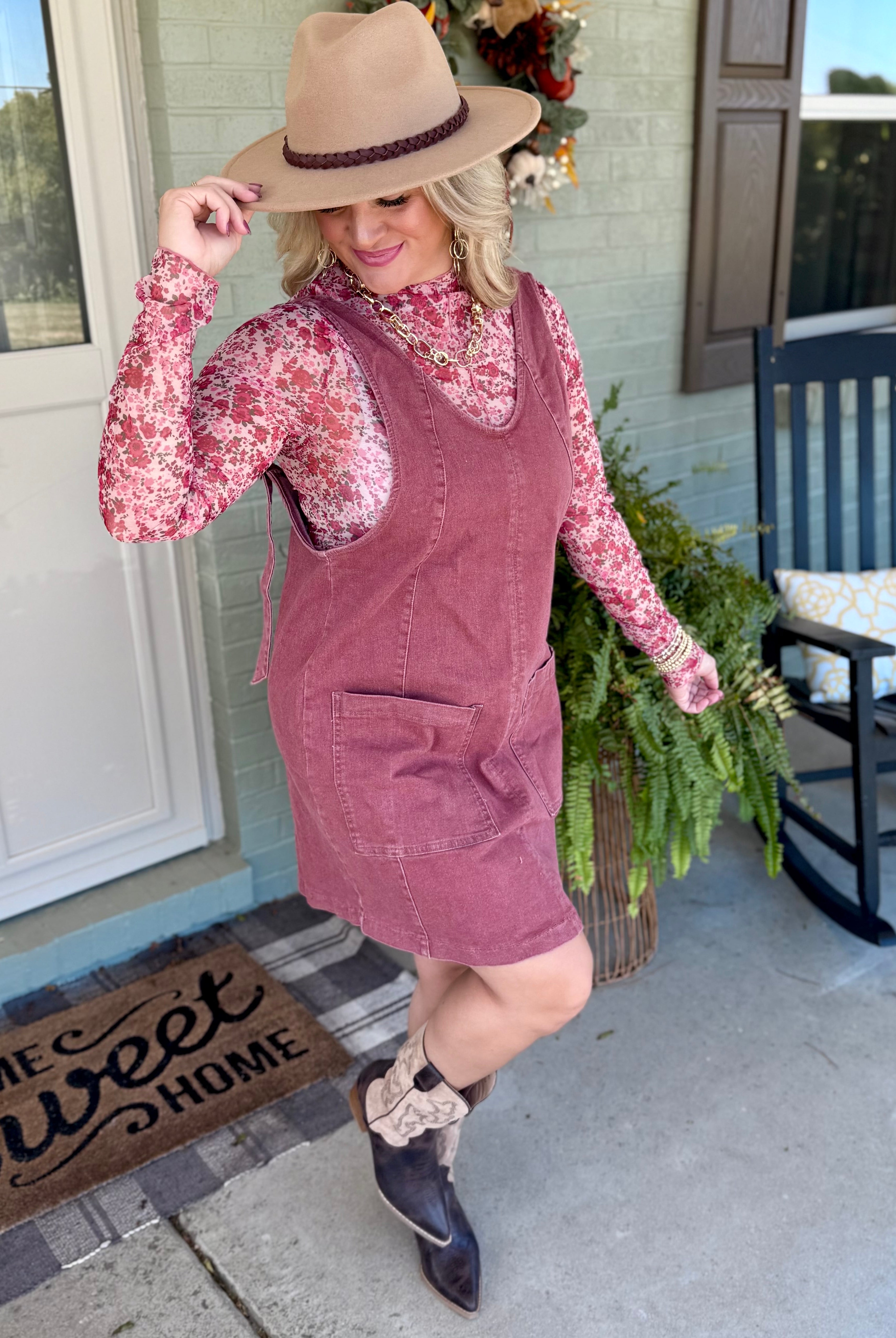 Maple Lane Overall Mini Dress - Brick-180 Dresses-Anniewear-The Lovely Closet, Women's Fashion Boutique in Alexandria, KY