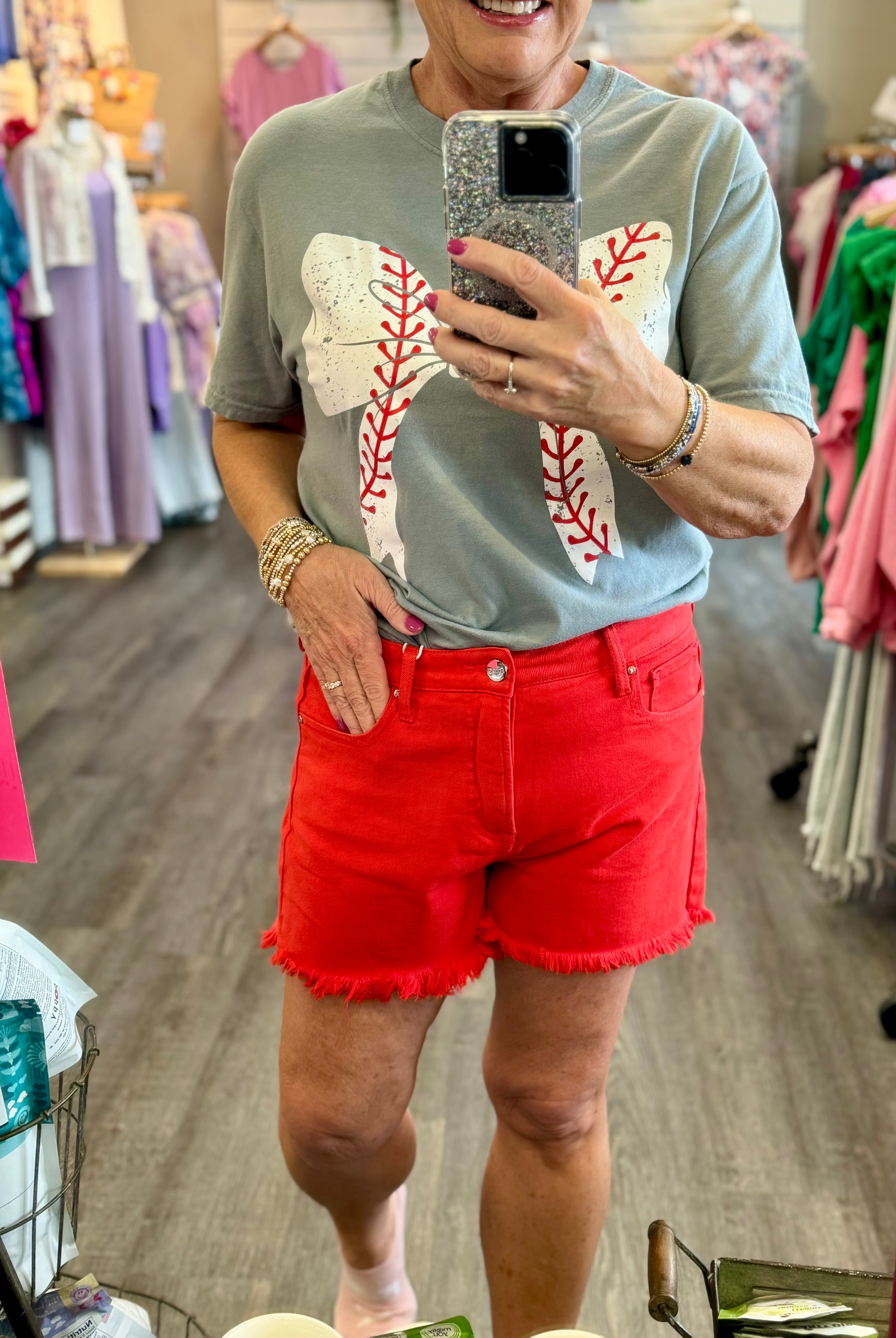 Risen Red Shorts-230 Skirts/Shorts-Risen-The Lovely Closet, Women's Fashion Boutique in Alexandria, KY