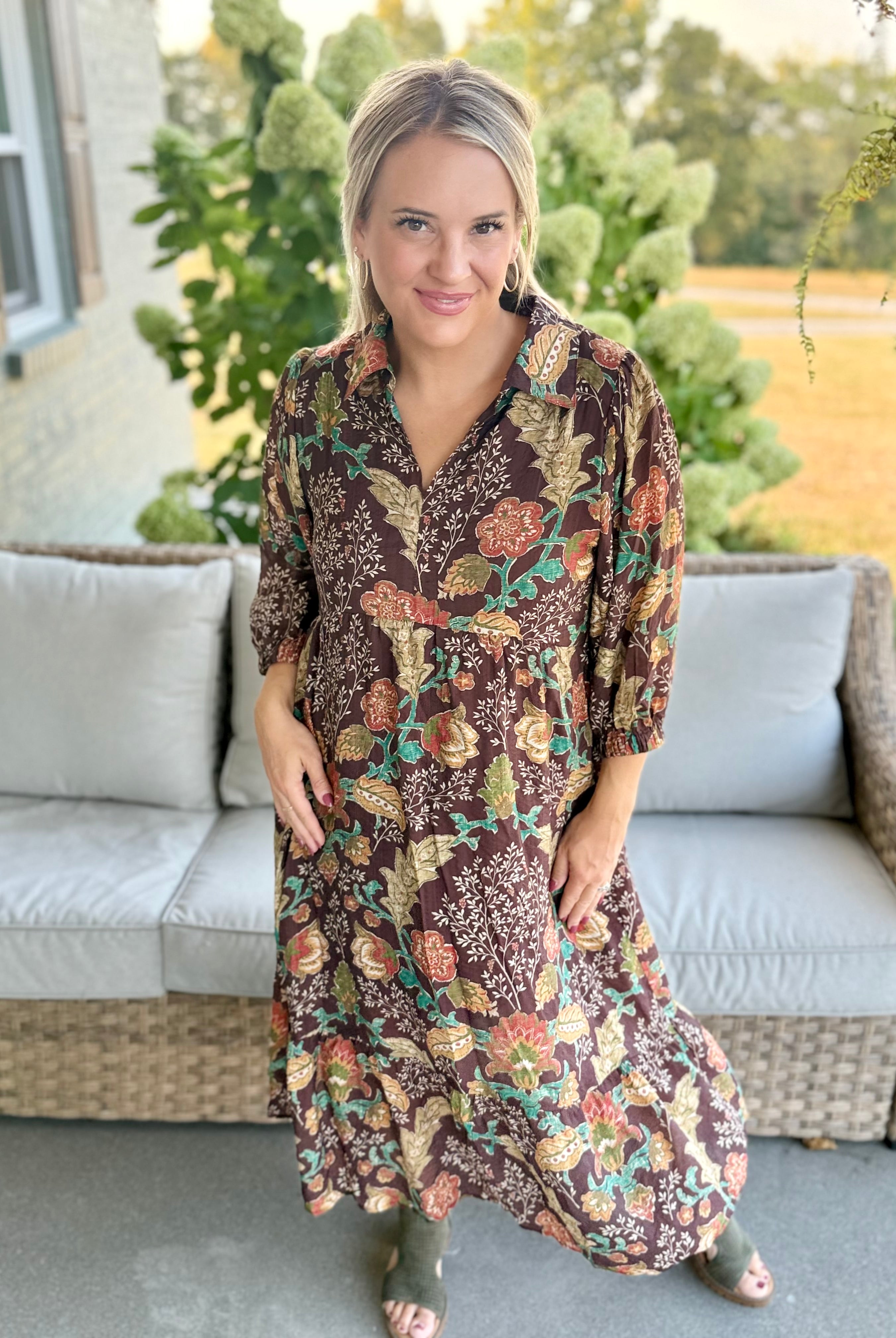 Harvest Bouquet Midi Dress-180 Dresses-Umgee-The Lovely Closet, Women's Fashion Boutique in Alexandria, KY