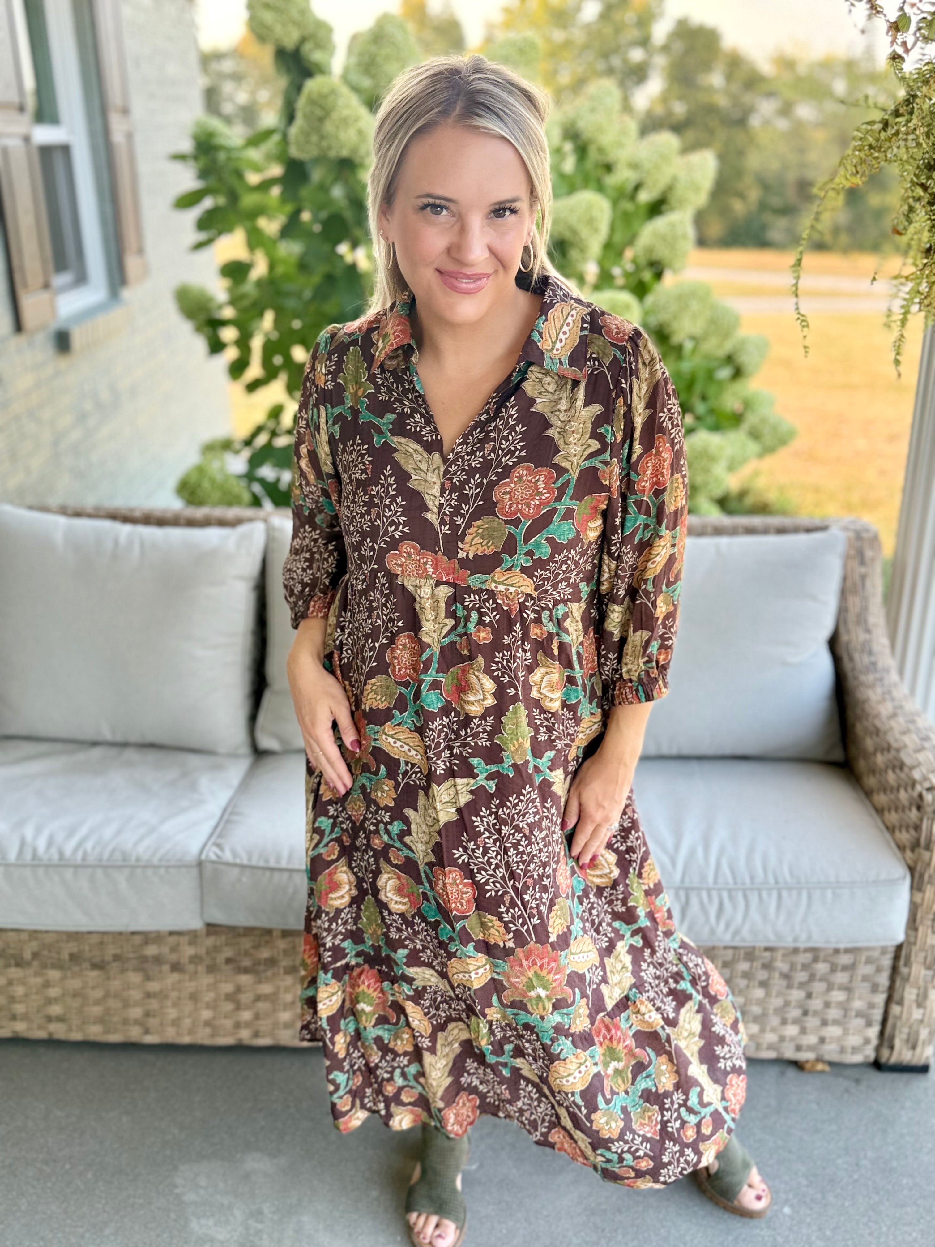 Harvest Bouquet Midi Dress-180 Dresses-Umgee-The Lovely Closet, Women's Fashion Boutique in Alexandria, KY