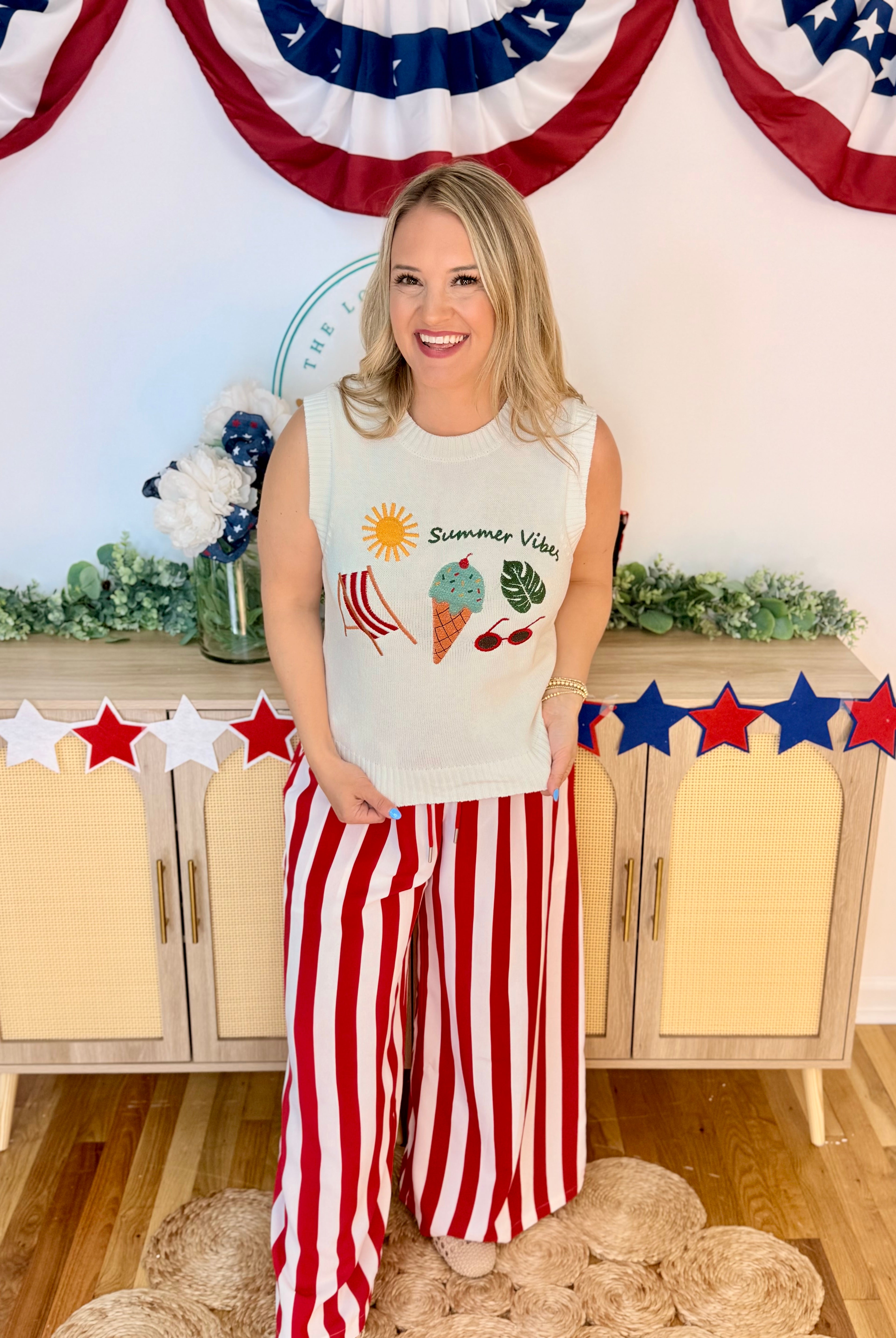 Summer Vibes Embroidered Sleeveless Sweater-120 Sleeveless Tops-Anniewear-The Lovely Closet, Women's Fashion Boutique in Alexandria, KY