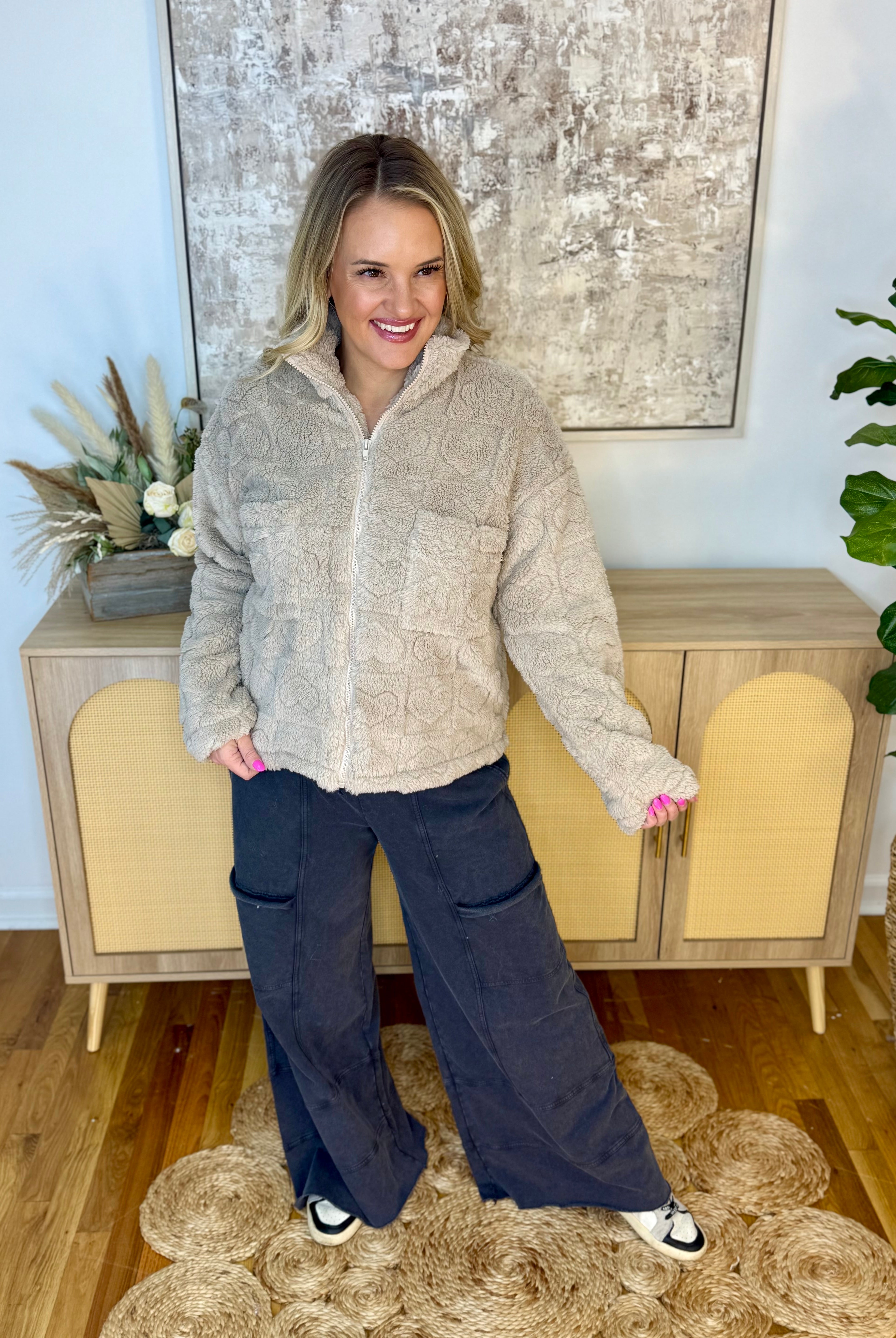 Wrapped in Love Heart Fleece Jacket-170 Jackets/Outerwear-Doe and Rae-The Lovely Closet, Women's Fashion Boutique in Alexandria, KY