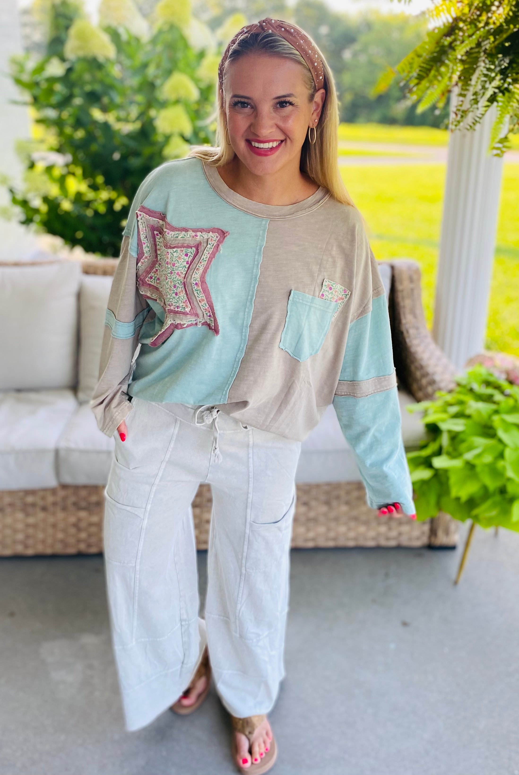 Starlight Bloom Top - Lt. Teal-110 Long Sleeve Top-easel-The Lovely Closet, Women's Fashion Boutique in Alexandria, KY