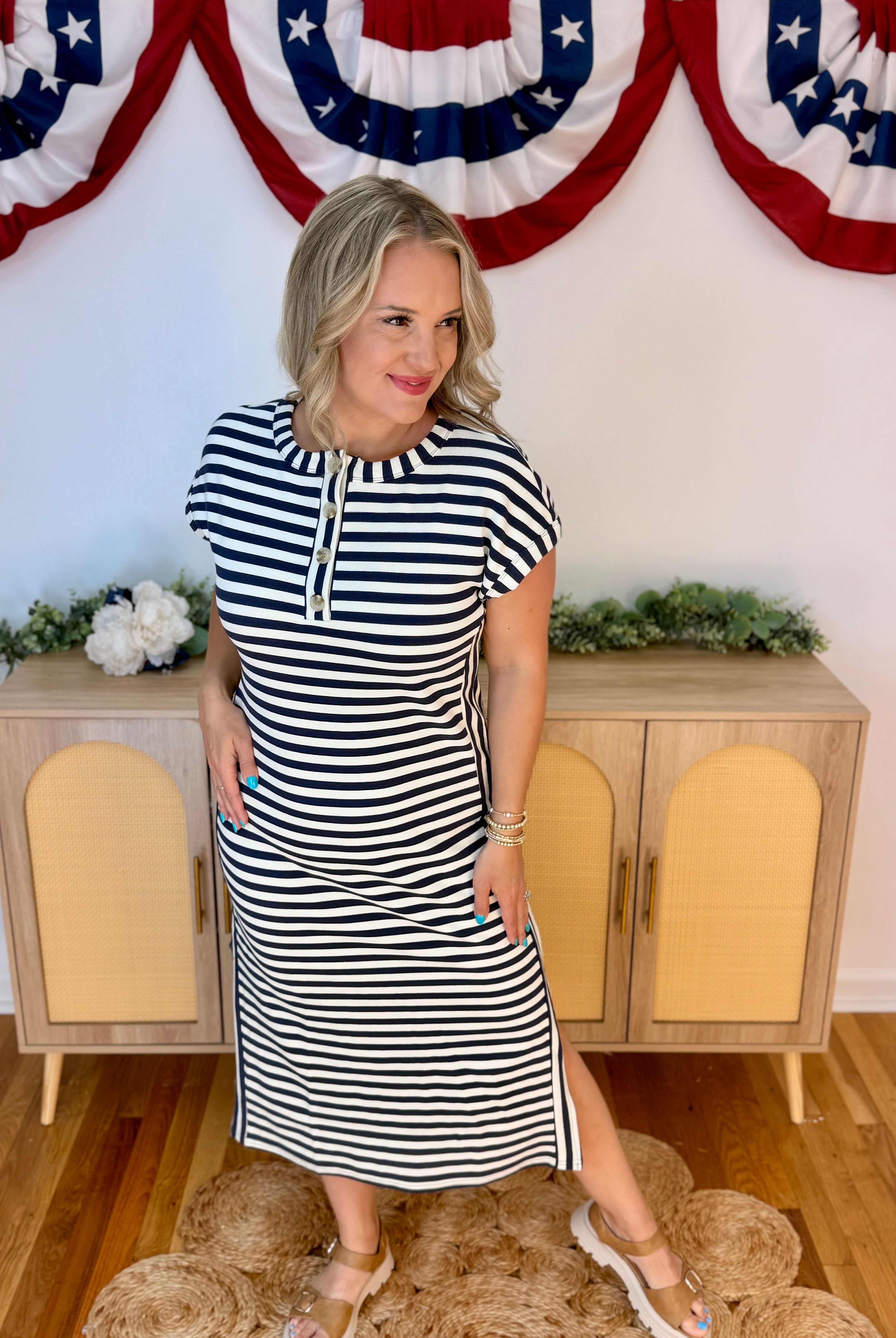Classic Summer Midi Dress - Navy-180 Dresses-Blu Pepper-The Lovely Closet, Women's Fashion Boutique in Alexandria, KY