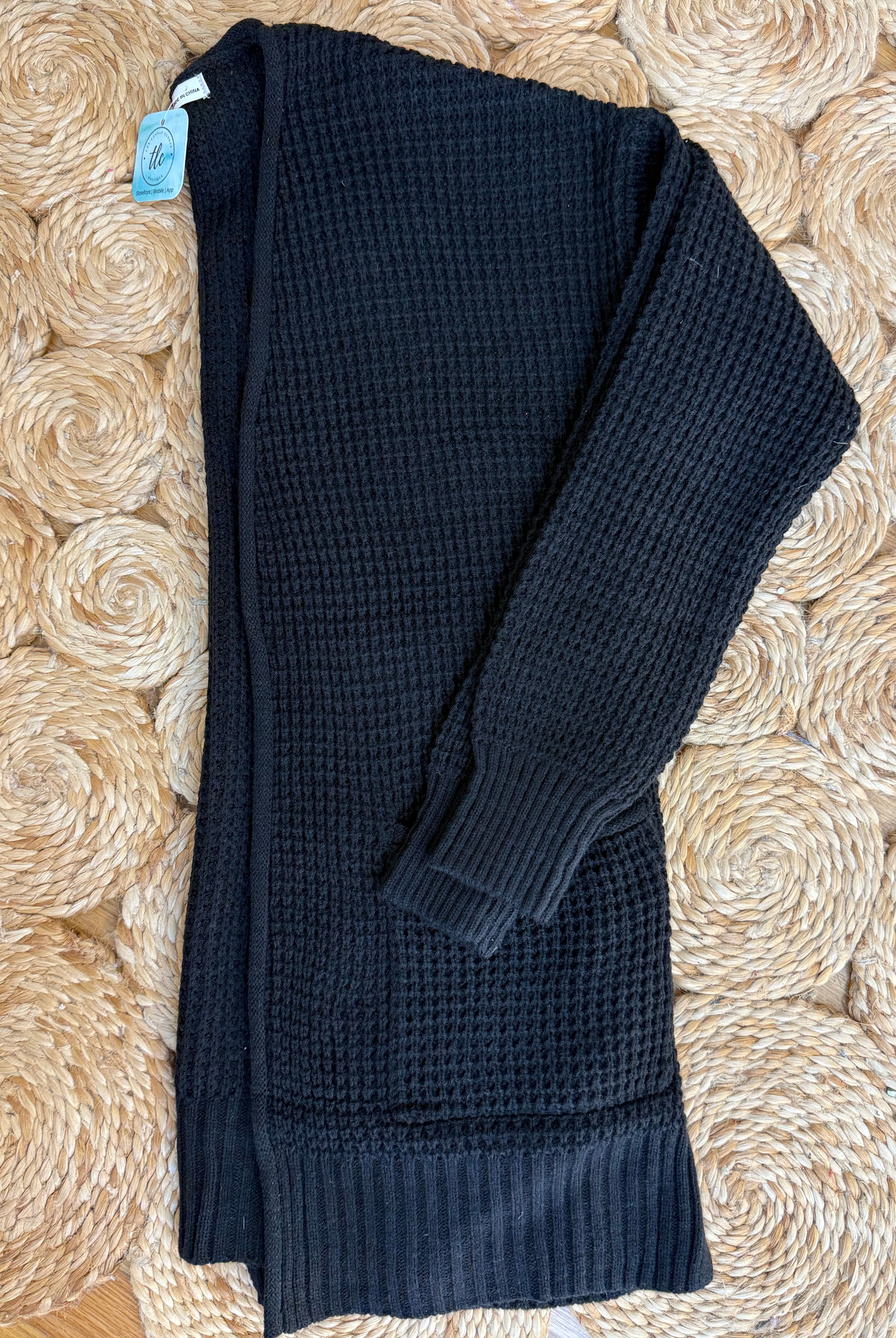 Waffle Knit Cardigan - Black-160 Cardigan/Kimonos-zenana-The Lovely Closet, Women's Fashion Boutique in Alexandria, KY