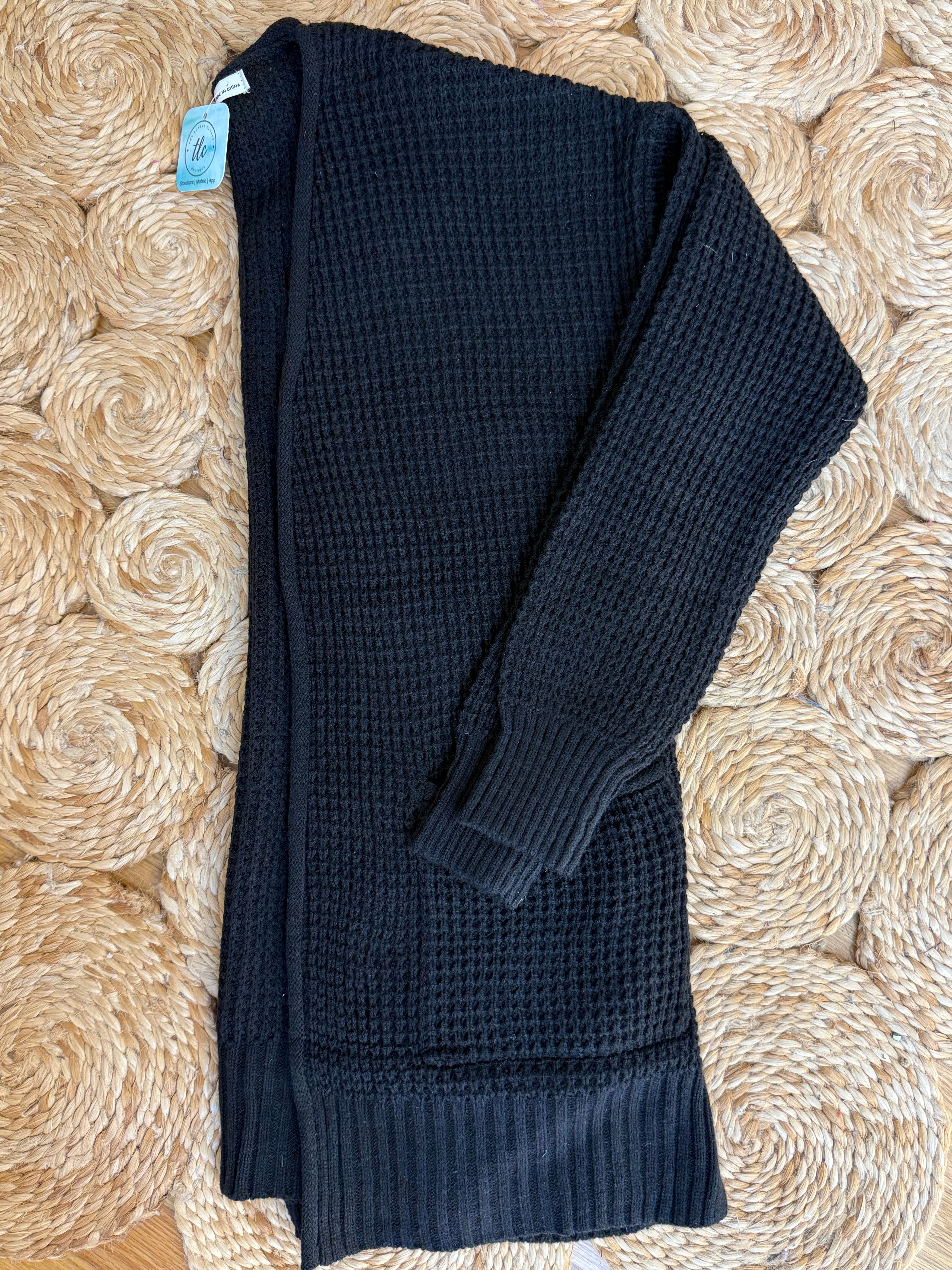 Waffle Knit Cardigan - Black-160 Cardigan/Kimonos-zenana-The Lovely Closet, Women's Fashion Boutique in Alexandria, KY