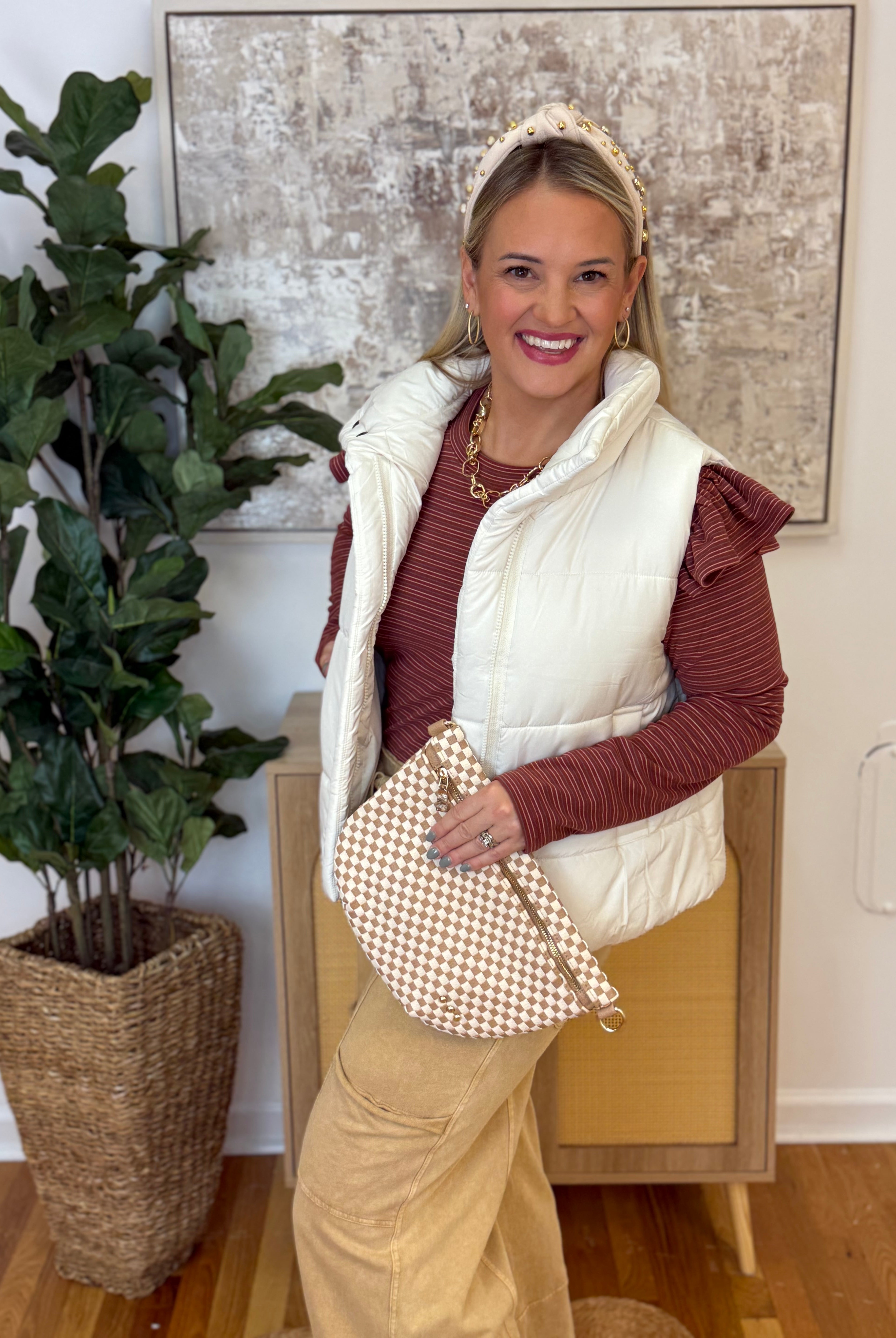 Westlyn Woven Bum Bag - Checkered Tan-290 Bag/Handbags-Pretty Simple-The Lovely Closet, Women's Fashion Boutique in Alexandria, KY