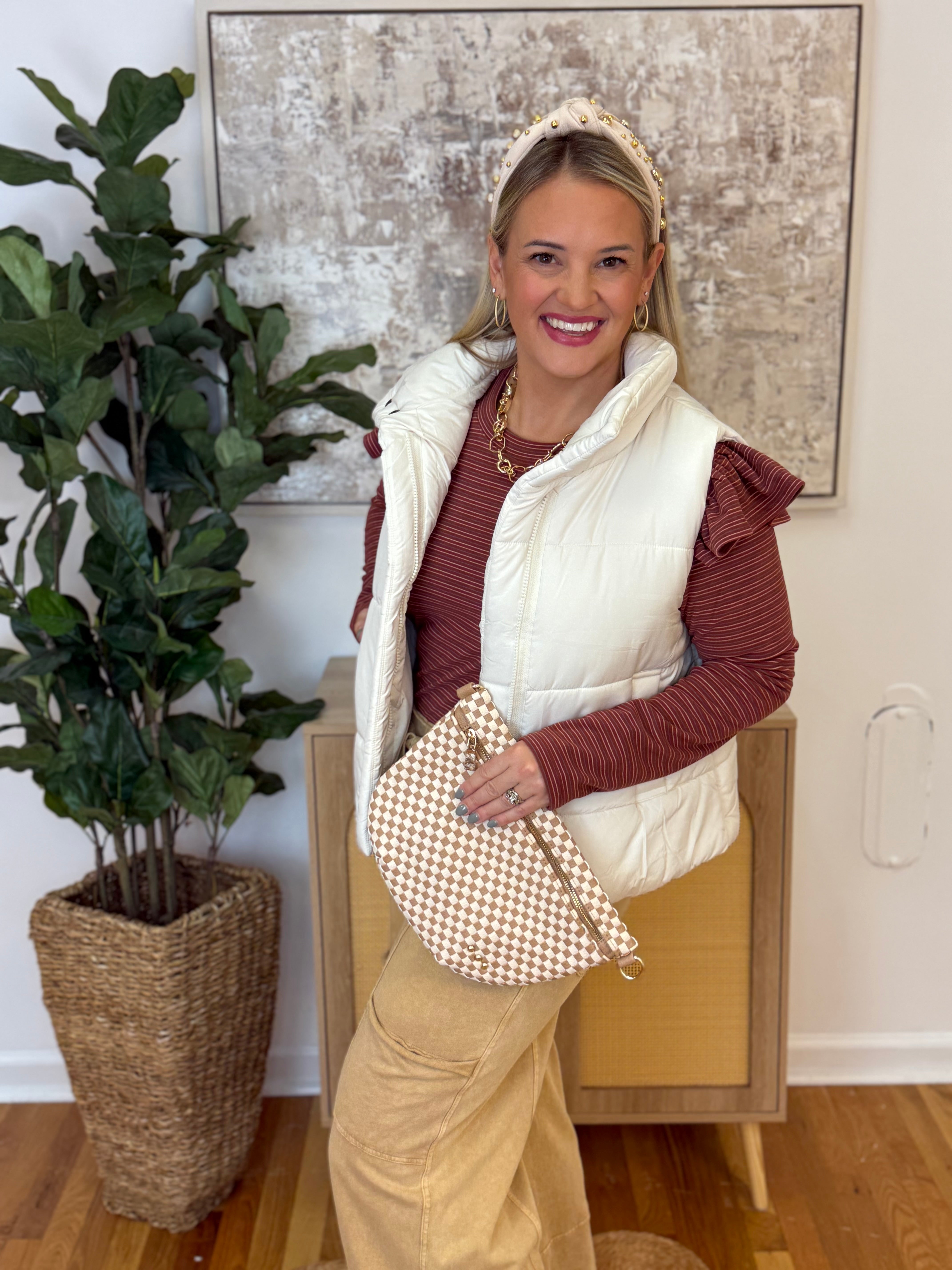 Westlyn Woven Bum Bag - Checkered Tan-290 Bag/Handbags-Pretty Simple-The Lovely Closet, Women's Fashion Boutique in Alexandria, KY