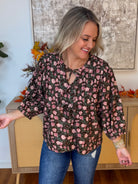 Autumn Bloom Blouse-100 Short Sleeve Tops-Umgee-The Lovely Closet, Women's Fashion Boutique in Alexandria, KY