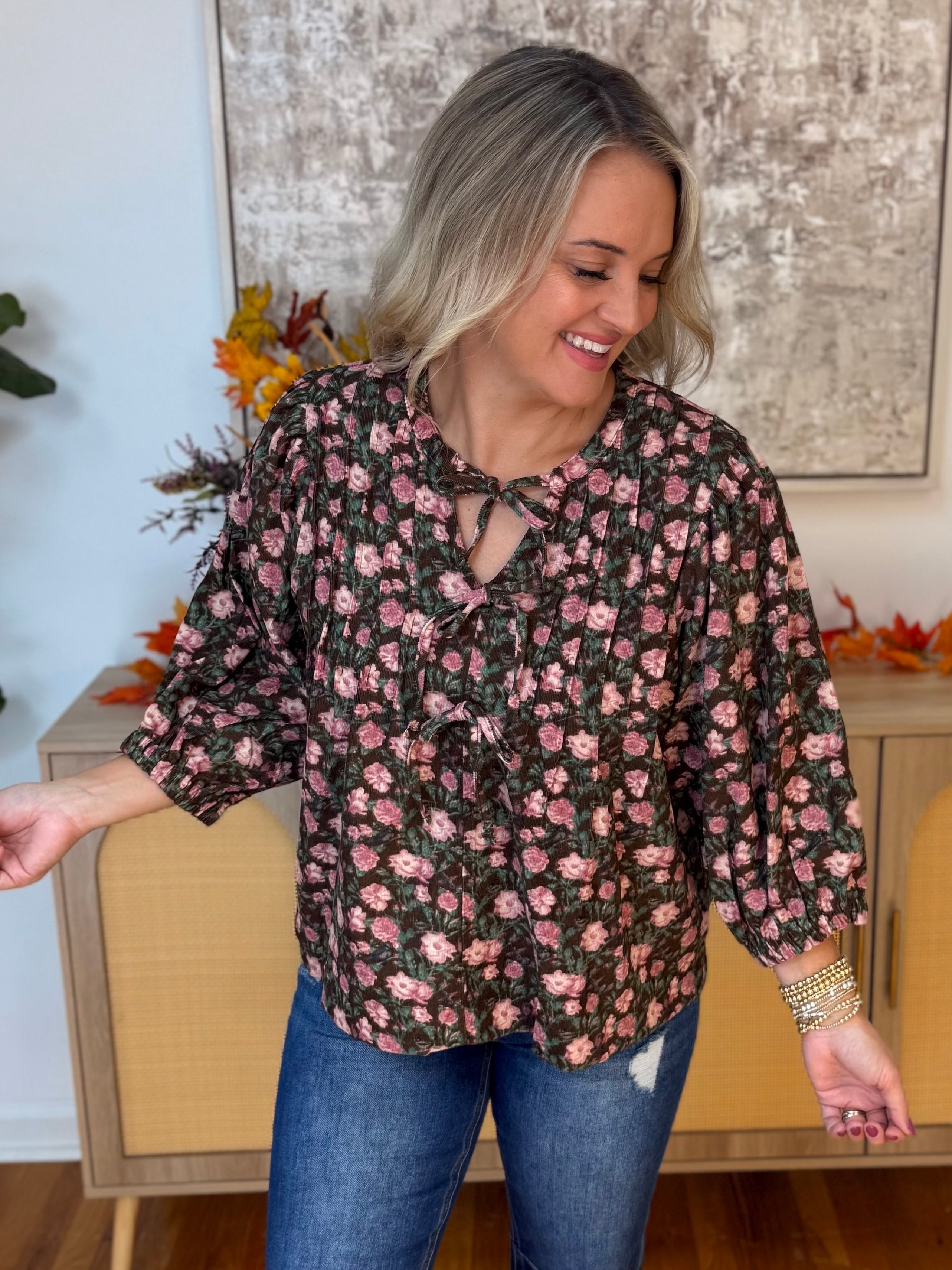 Autumn Bloom Blouse-100 Short Sleeve Tops-Umgee-The Lovely Closet, Women's Fashion Boutique in Alexandria, KY