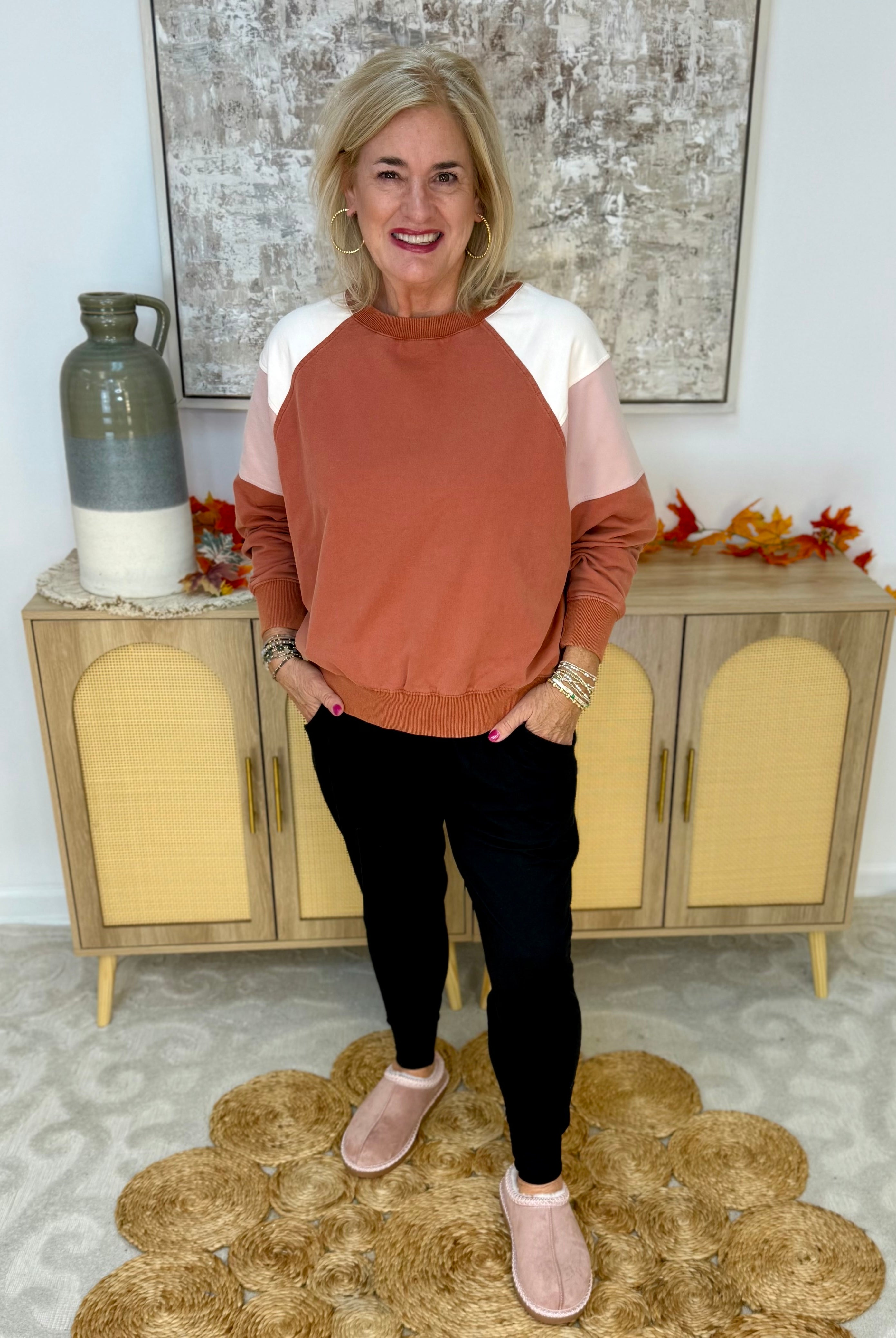 Washed Brick & Pink Pullover-110 Long Sleeve Top-White Birch-The Lovely Closet, Women's Fashion Boutique in Alexandria, KY