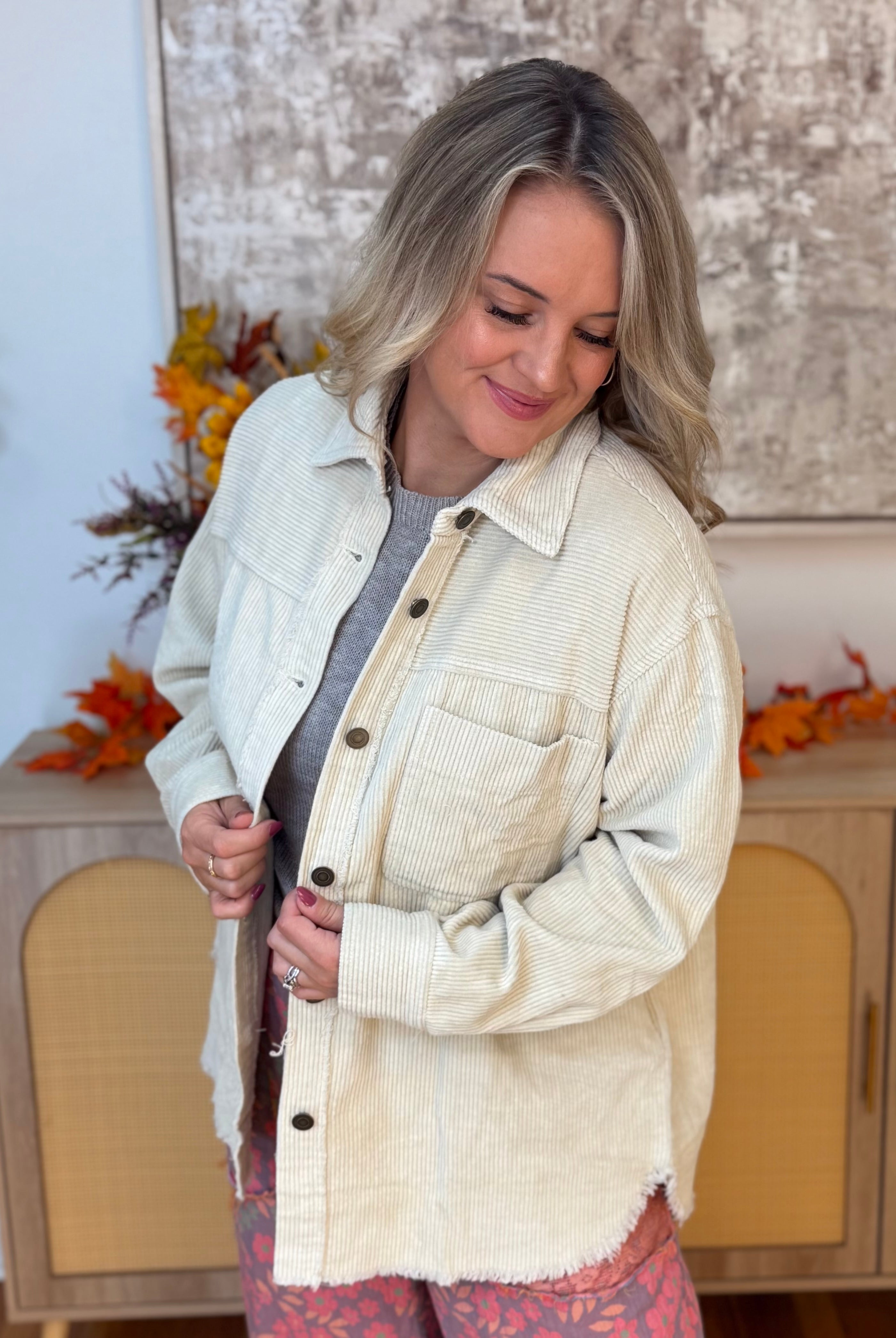 Urban Edge Oversized Shacked - Cream-170 Jackets/Outerwear-La Miel-The Lovely Closet, Women's Fashion Boutique in Alexandria, KY