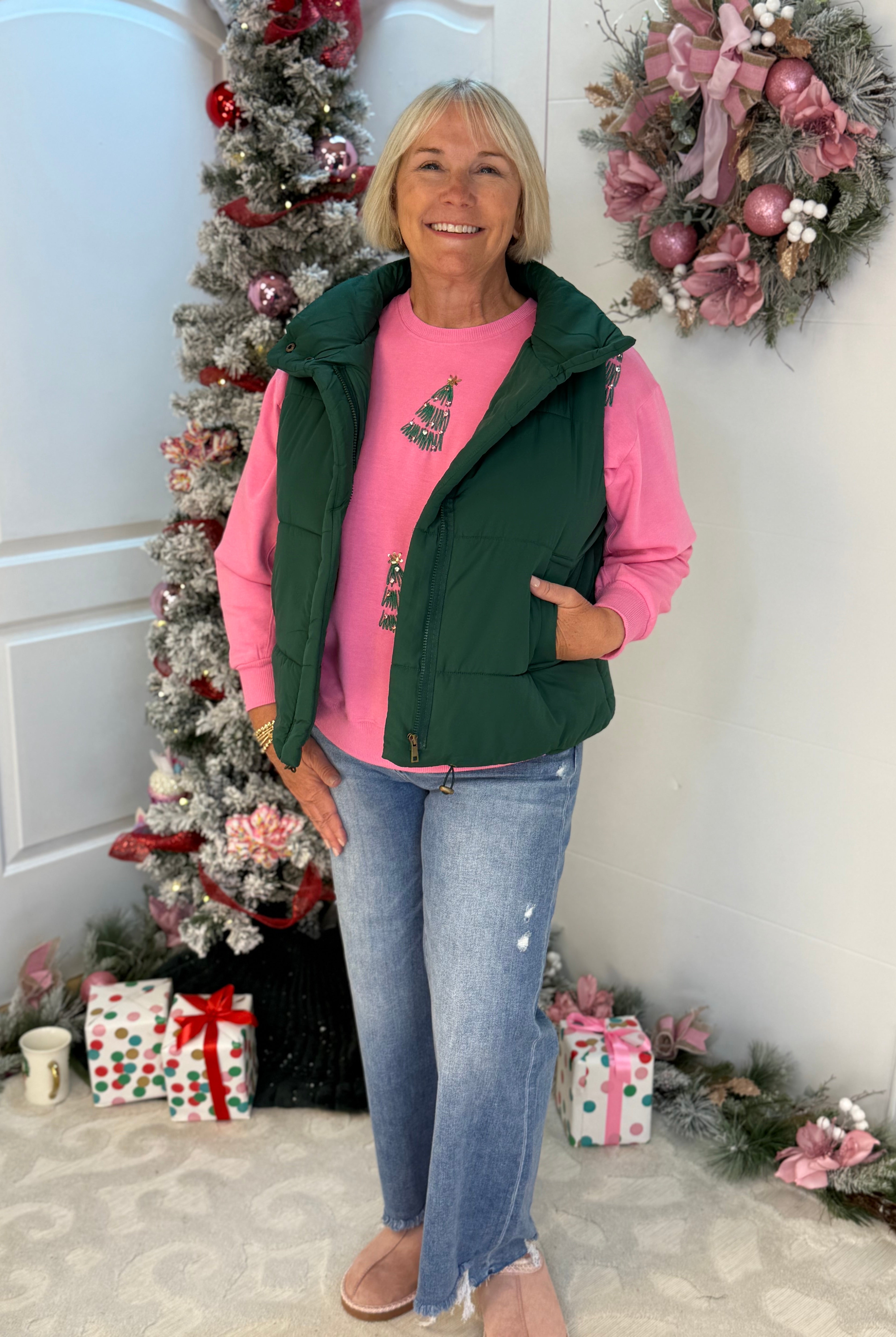 Weekend Puffer Vest - Hunter Green-170 Jackets/Outerwear-zenana-The Lovely Closet, Women's Fashion Boutique in Alexandria, KY