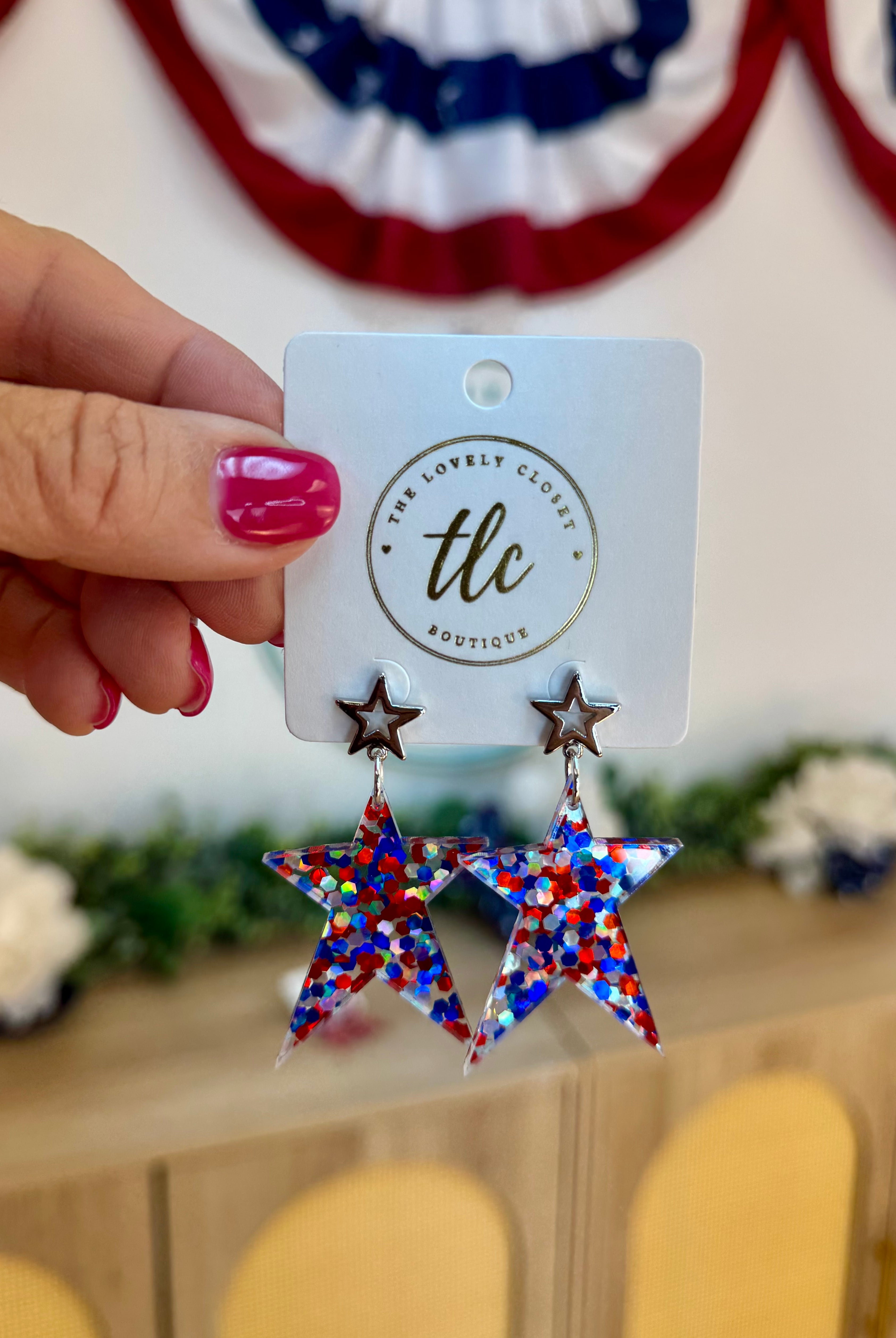 Patriotic RoseHeart Earrings-250 Jewelry-RH-The Lovely Closet, Women's Fashion Boutique in Alexandria, KY