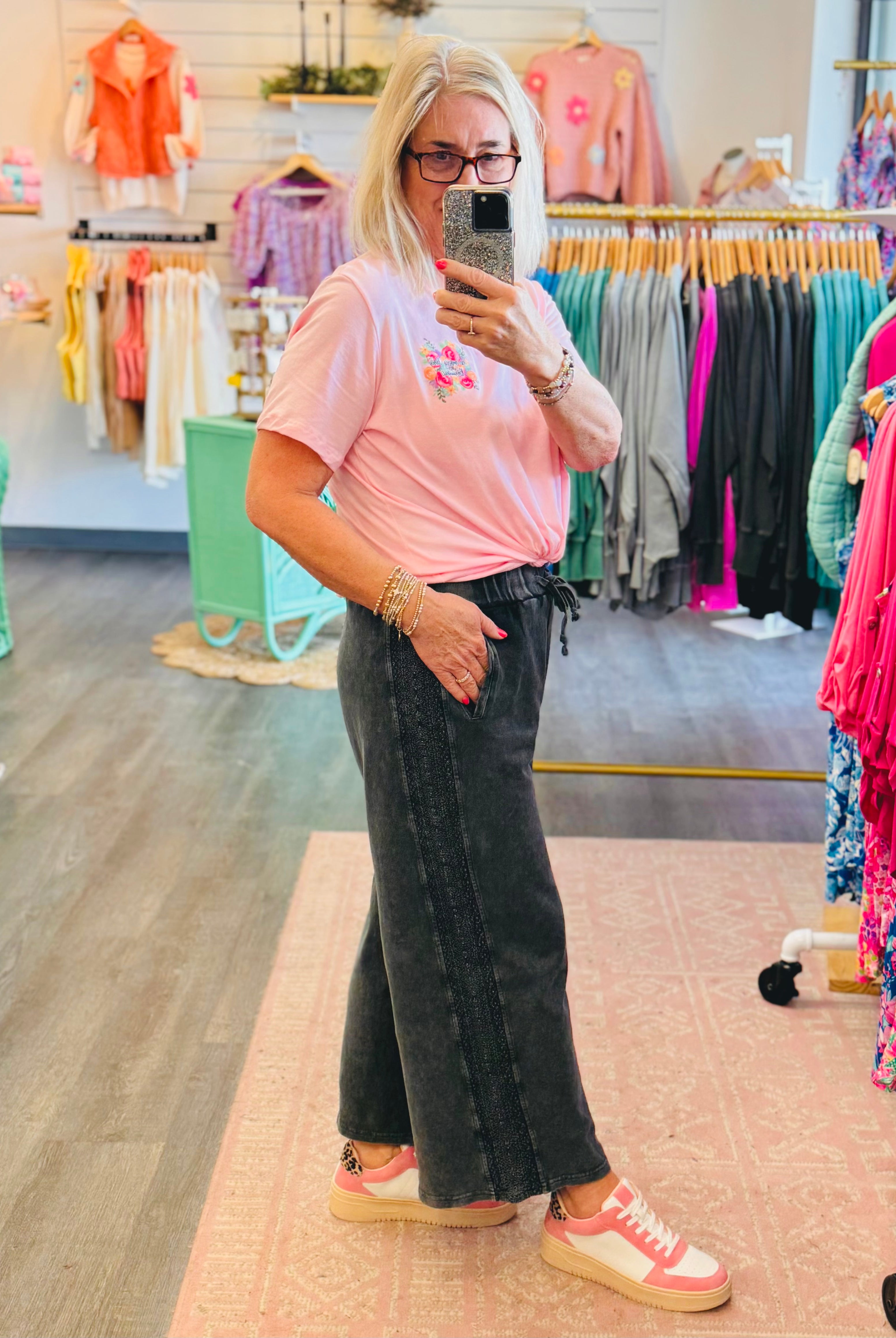 On the Casual Side Lace Detail Pants - Ash-240 Pants-The Lovely Closet-The Lovely Closet, Women's Fashion Boutique in Alexandria, KY