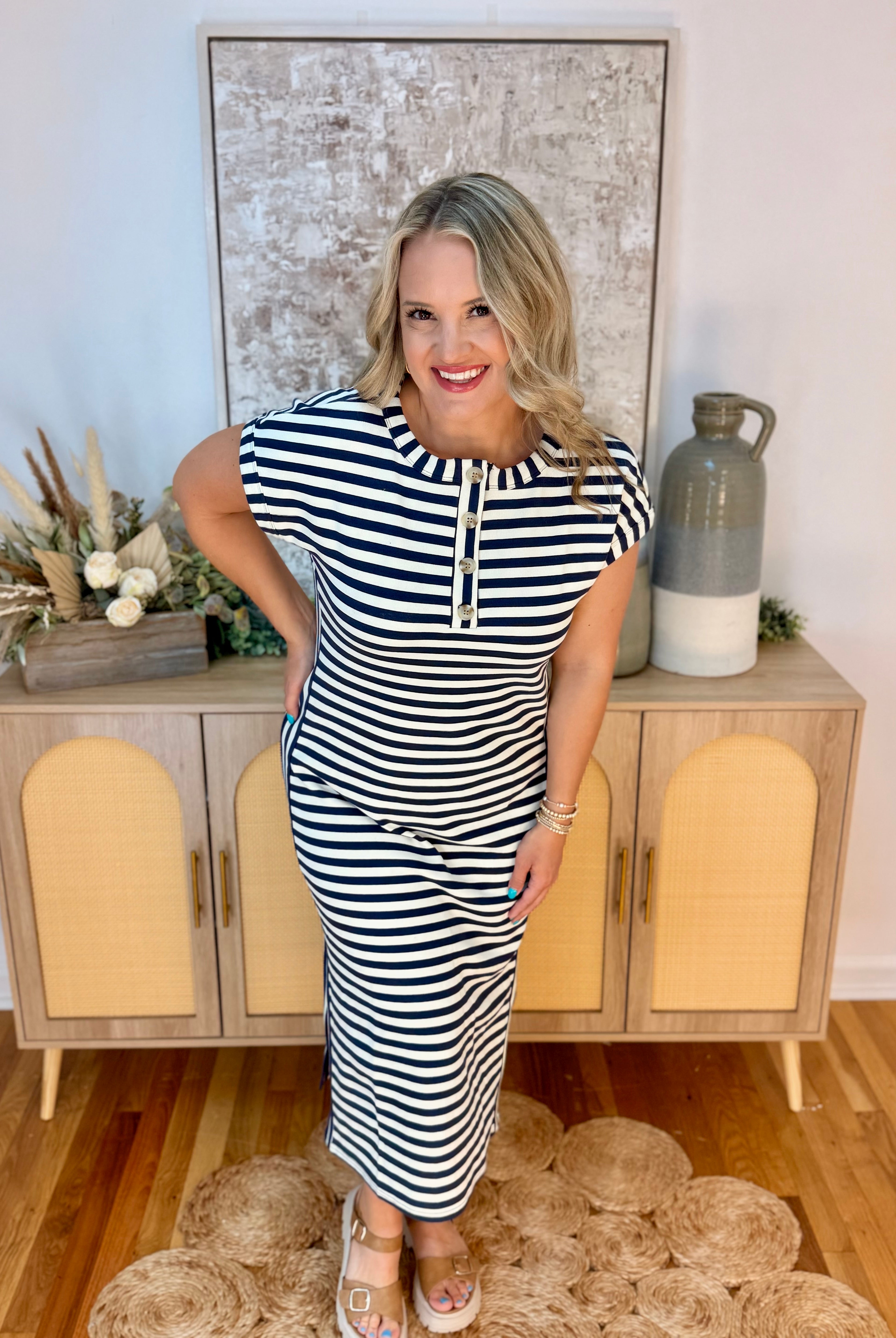 Classic Summer Midi Dress - Navy-180 Dresses-Blu Pepper-The Lovely Closet, Women's Fashion Boutique in Alexandria, KY