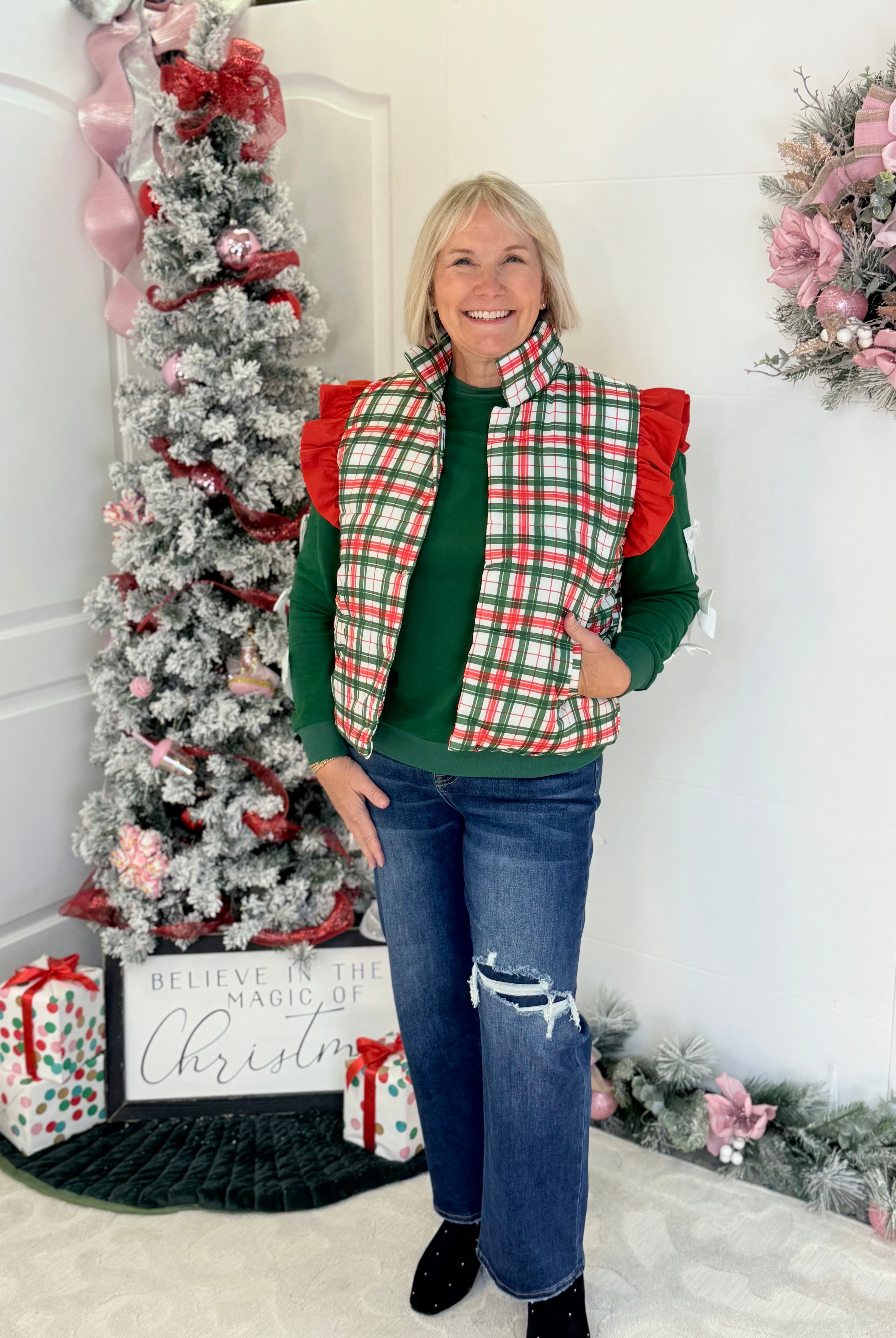 Jess Lea Classic Christmas Plaid Vest-170 Jackets/Outerwear-Jess Lea-The Lovely Closet, Women's Fashion Boutique in Alexandria, KY