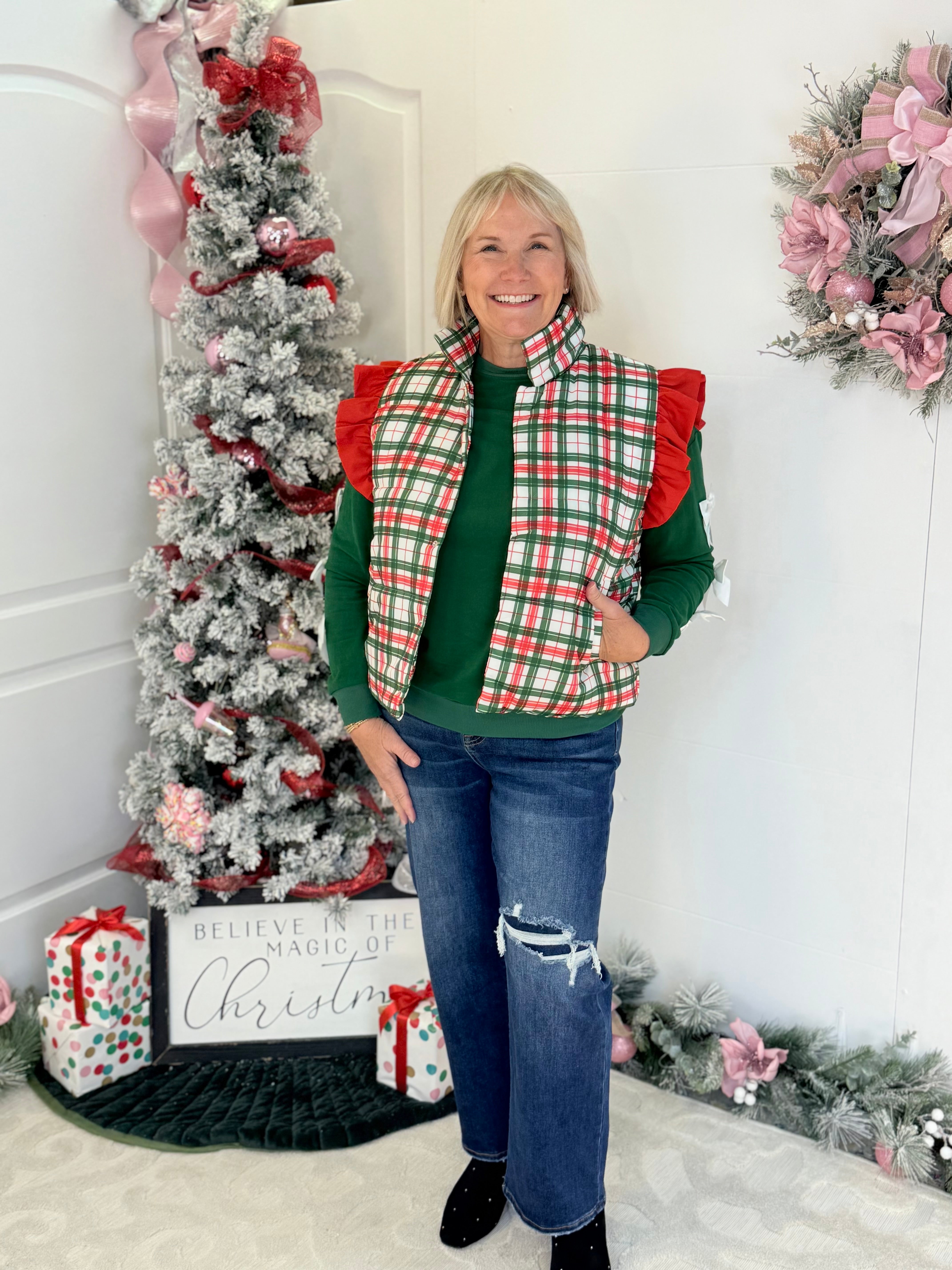 Jess Lea Classic Christmas Plaid Vest-170 Jackets/Outerwear-Jess Lea-The Lovely Closet, Women's Fashion Boutique in Alexandria, KY