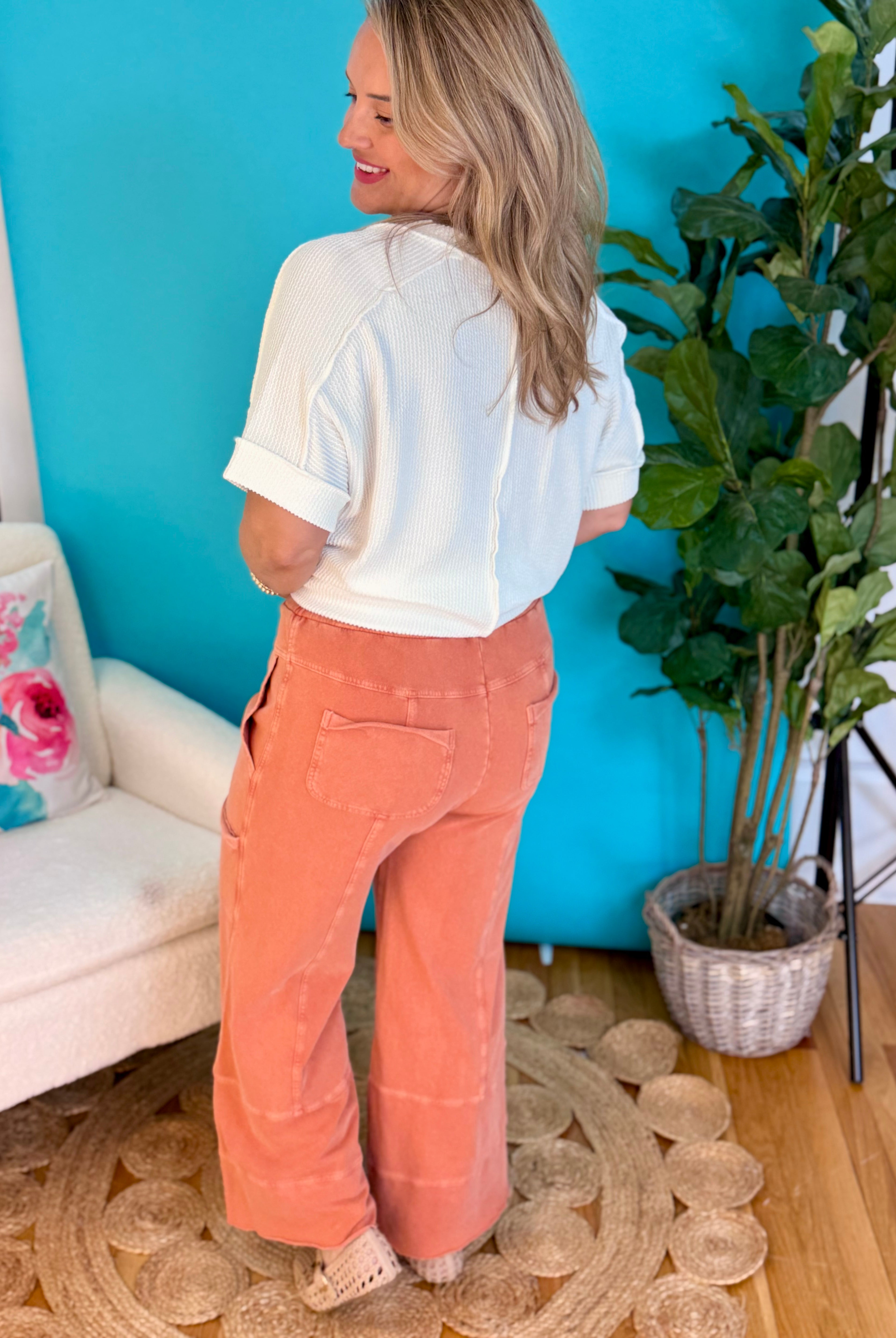 Relaxed Cargo Wide Leg Cropped Pants - Clay-240 Pants-easel-The Lovely Closet, Women's Fashion Boutique in Alexandria, KY