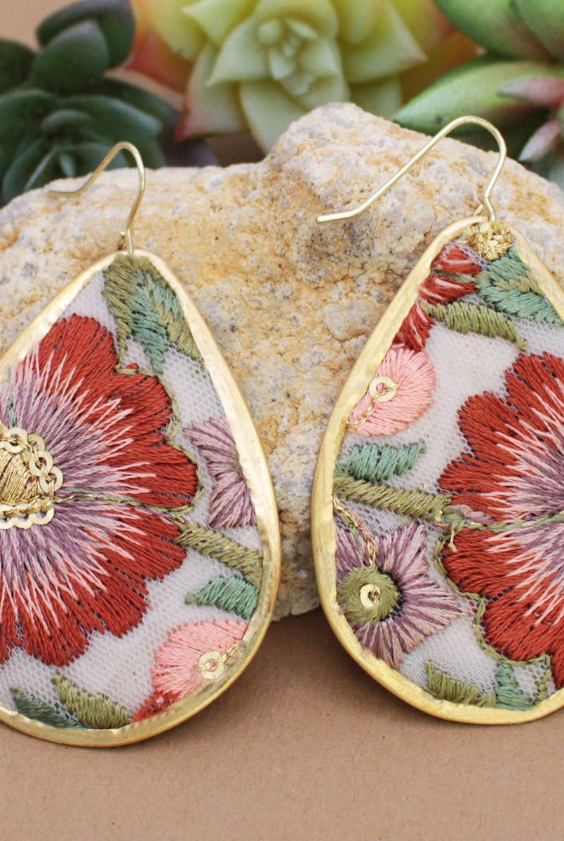 Autumn Bloom Embroidered Teardrop Earrings-280 Accessories-ZAD-The Lovely Closet, Women's Fashion Boutique in Alexandria, KY