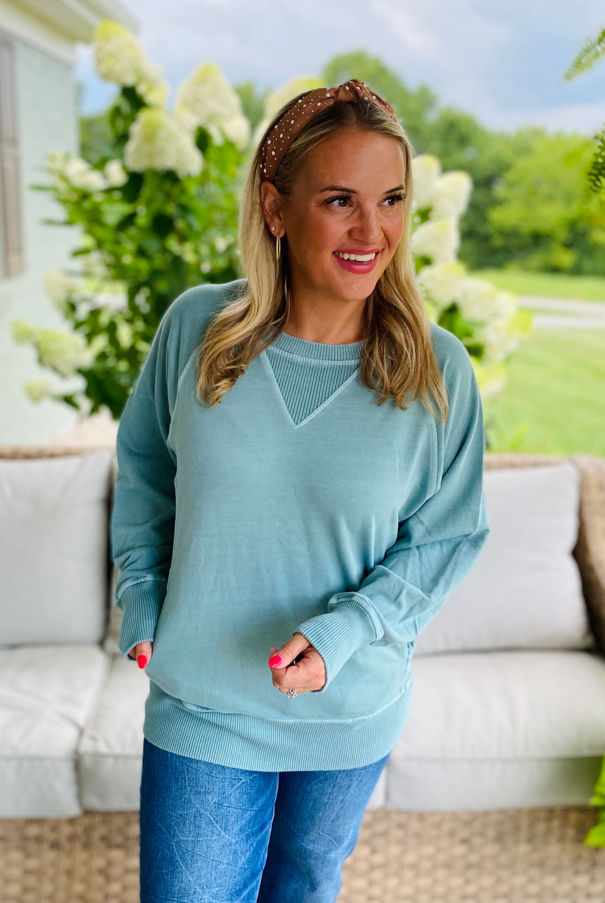 Keeping it Casual Pullover 2025 - Lt. Teal-150 Sweatshirts-zenana-The Lovely Closet, Women's Fashion Boutique in Alexandria, KY