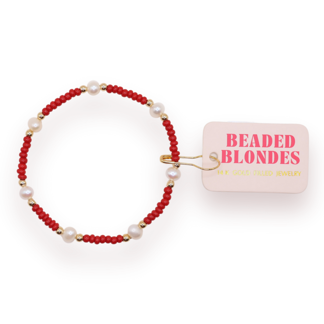 Crimson Red Pearl Bracelet: Standard 6.75 inch-bracelets-Beaded Blondes-The Lovely Closet, Women's Fashion Boutique in Alexandria, KY