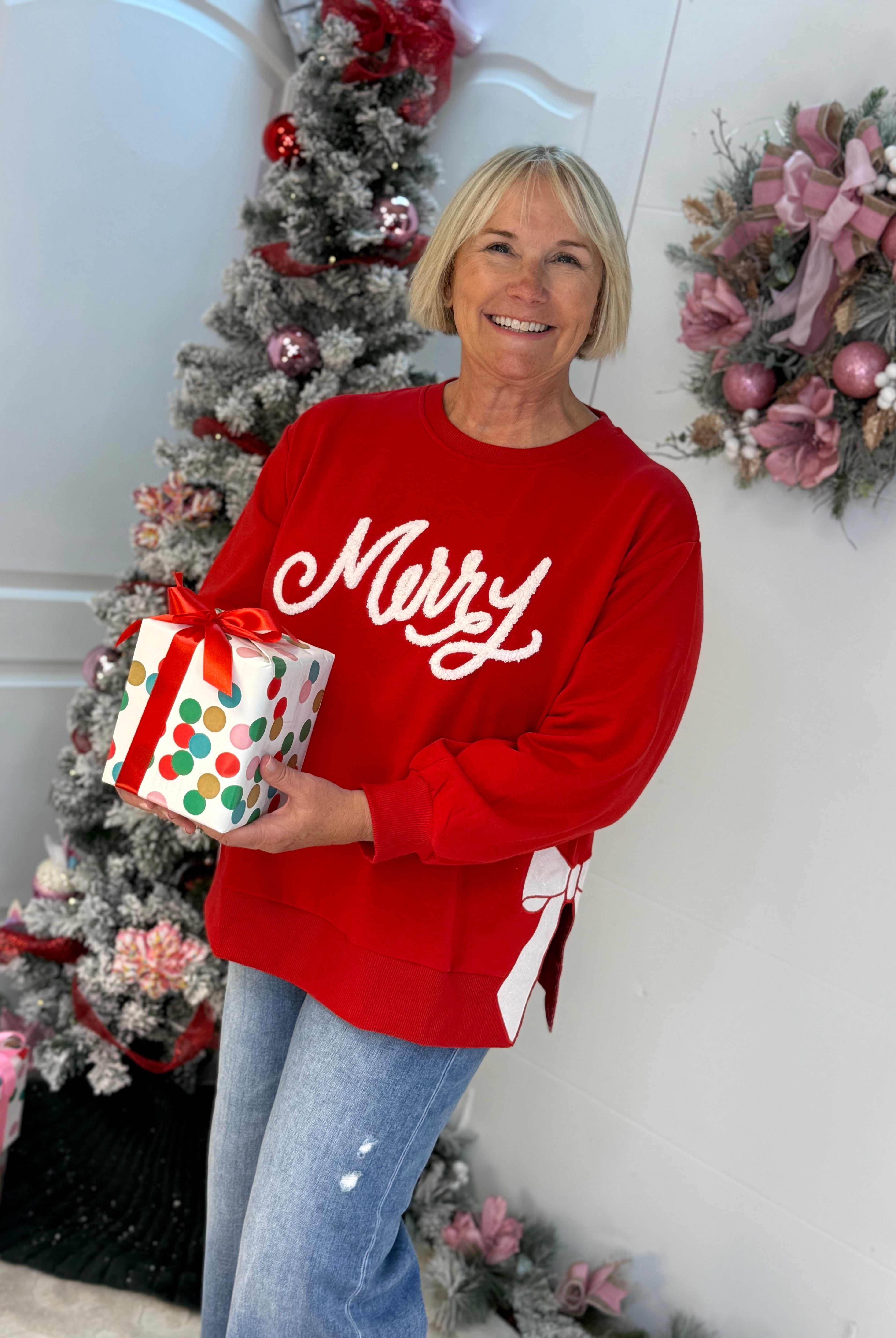 Lakelyn Merry Bow Pullover-150 Sweatshirts-Mary Square-The Lovely Closet, Women's Fashion Boutique in Alexandria, KY