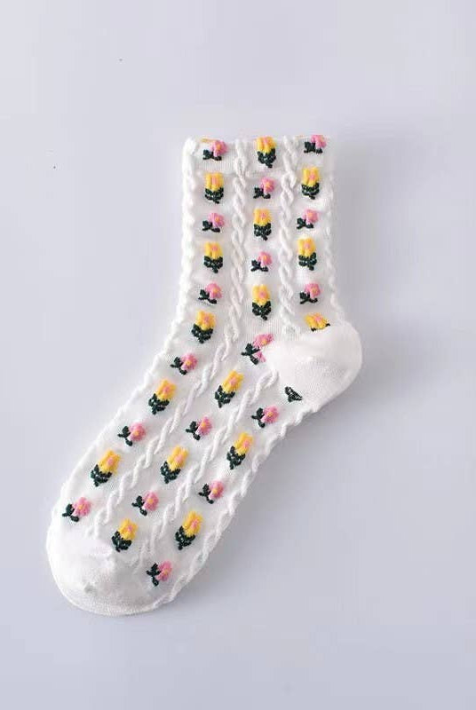 Floral Mid Calf Socks - White-280 Accessories-JOSSLYN by wall to wall-The Lovely Closet, Women's Fashion Boutique in Alexandria, KY
