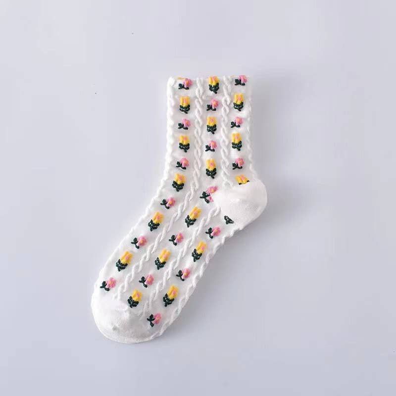 Floral Mid Calf Socks - White-280 Accessories-JOSSLYN by wall to wall-The Lovely Closet, Women's Fashion Boutique in Alexandria, KY