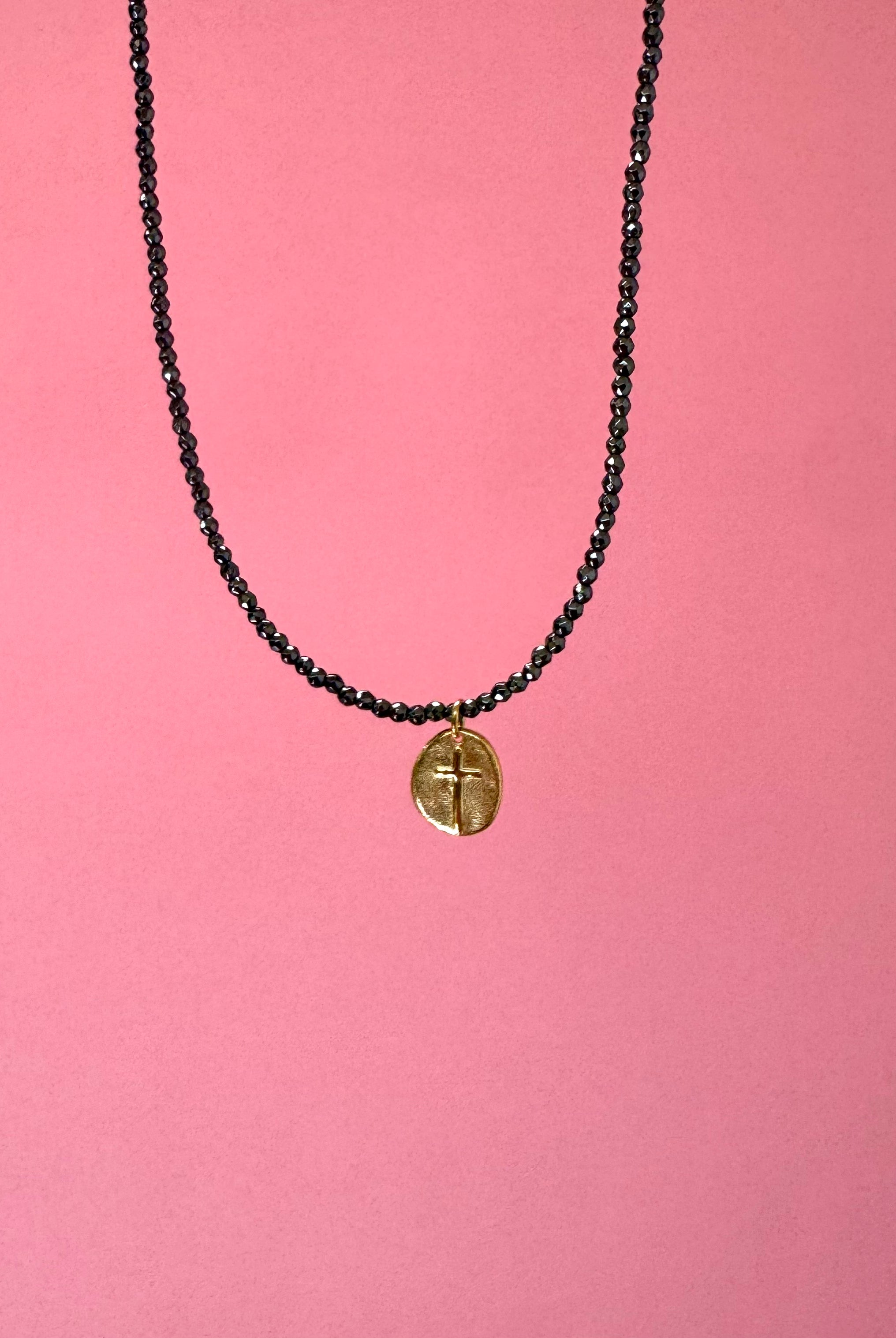 Faceted Hematite Choker Inspire Small Gold Charm-260 eNewton-eNewton-The Lovely Closet, Women's Fashion Boutique in Alexandria, KY