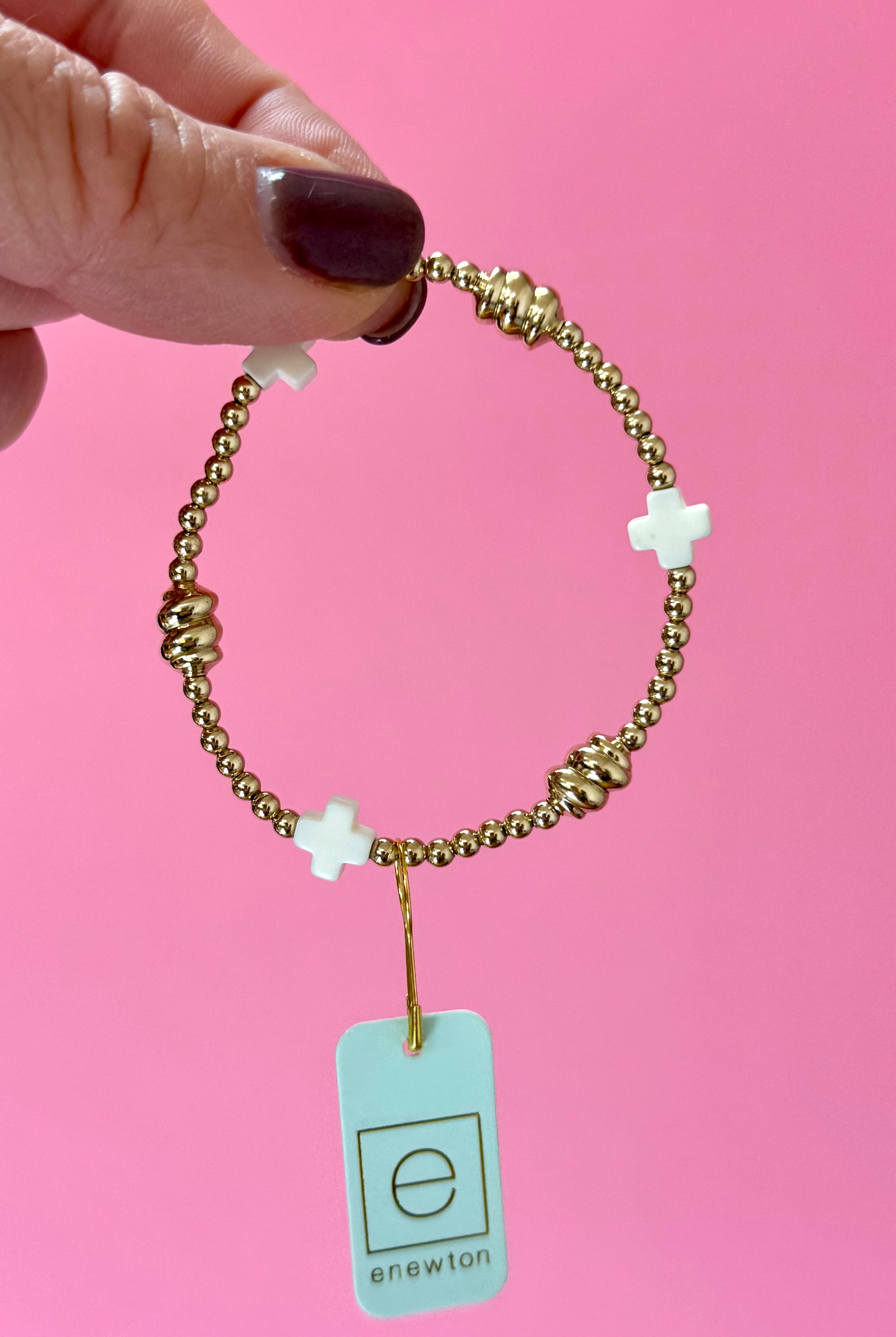 Signature Cross Admire Gold 3mm Off White-260 eNewton-eNewton-The Lovely Closet, Women's Fashion Boutique in Alexandria, KY