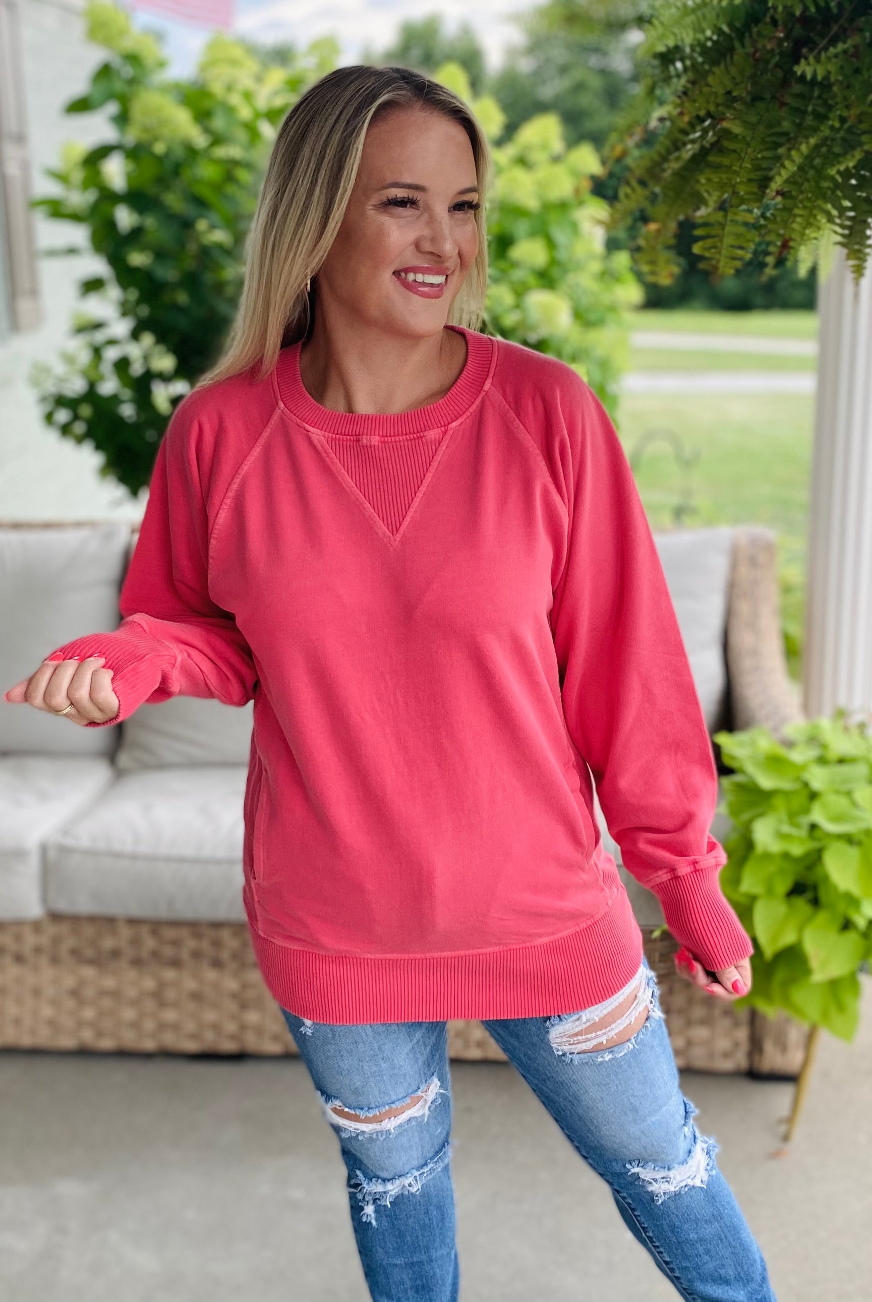 Keeping it Casual Pullover 2025 - Red-150 Sweatshirts-zenana-The Lovely Closet, Women's Fashion Boutique in Alexandria, KY