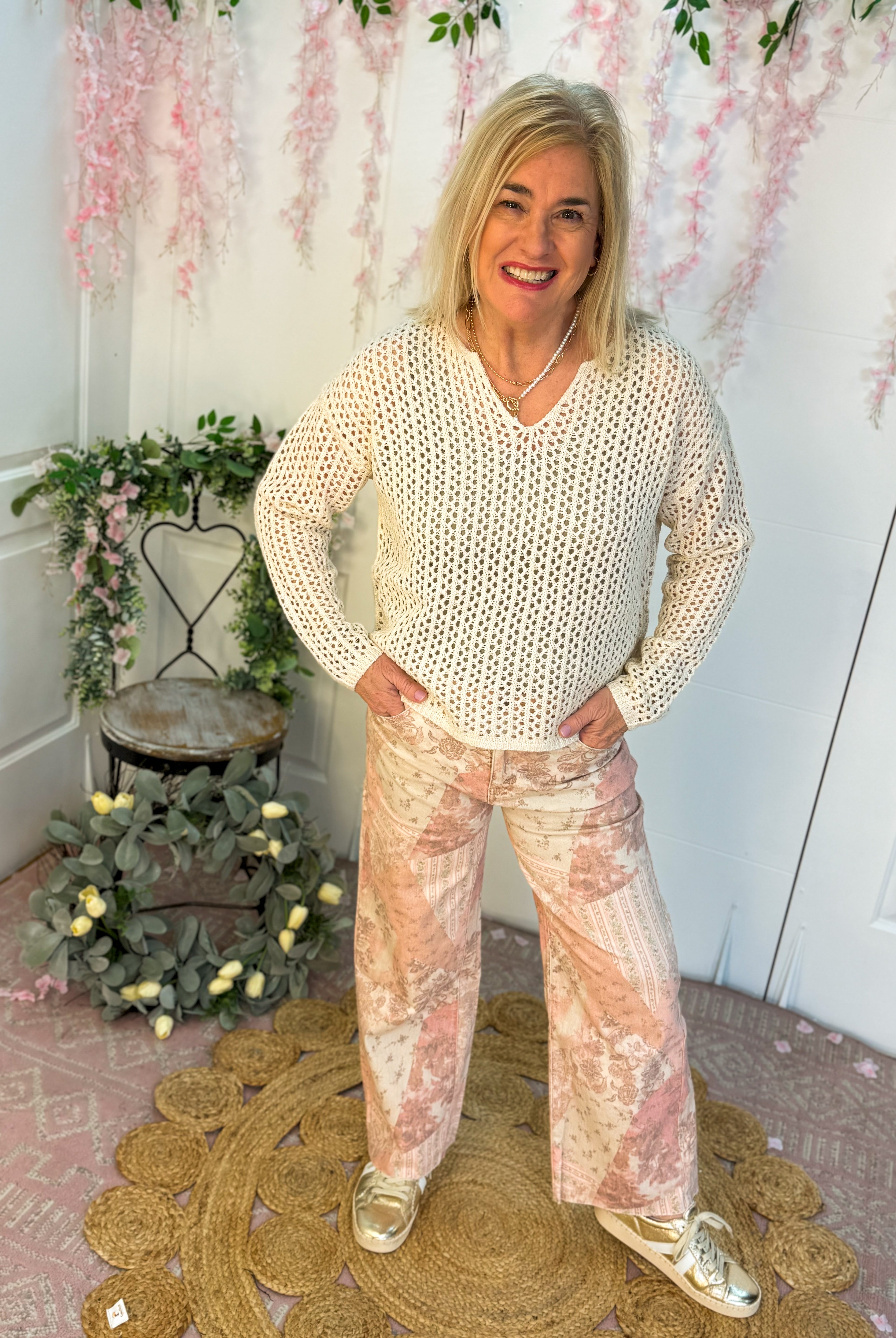 Vintage Rose Patchwork Print Pant-240 Pants-easel-The Lovely Closet, Women's Fashion Boutique in Alexandria, KY