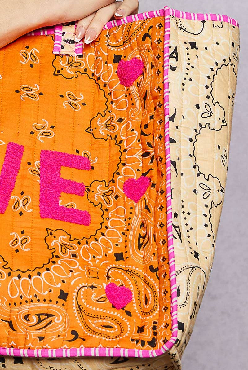 LOVE Bandana Quilted Tote Bag-280 Accessories-Pol Clothing-The Lovely Closet, Women's Fashion Boutique in Alexandria, KY