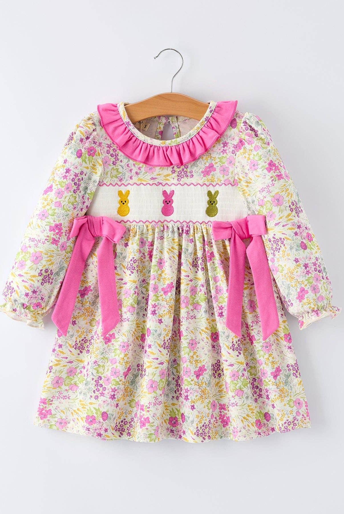 Easter Pink Bunny Embroidered Long Sleeve Dress-360 Carolines Closet-Rylee Faith Designs-The Lovely Closet, Women's Fashion Boutique in Alexandria, KY