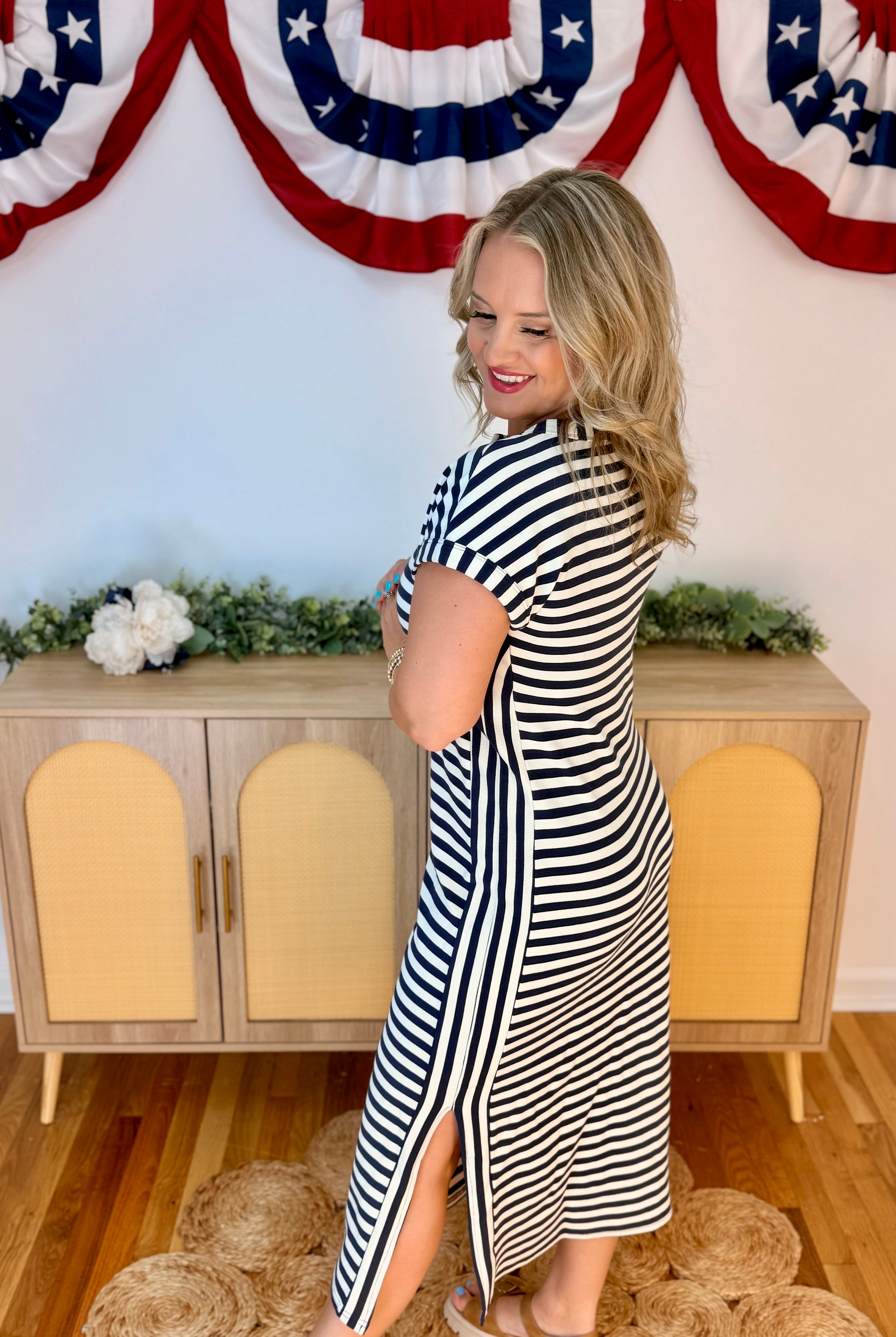 Classic Summer Midi Dress - Navy-180 Dresses-Blu Pepper-The Lovely Closet, Women's Fashion Boutique in Alexandria, KY