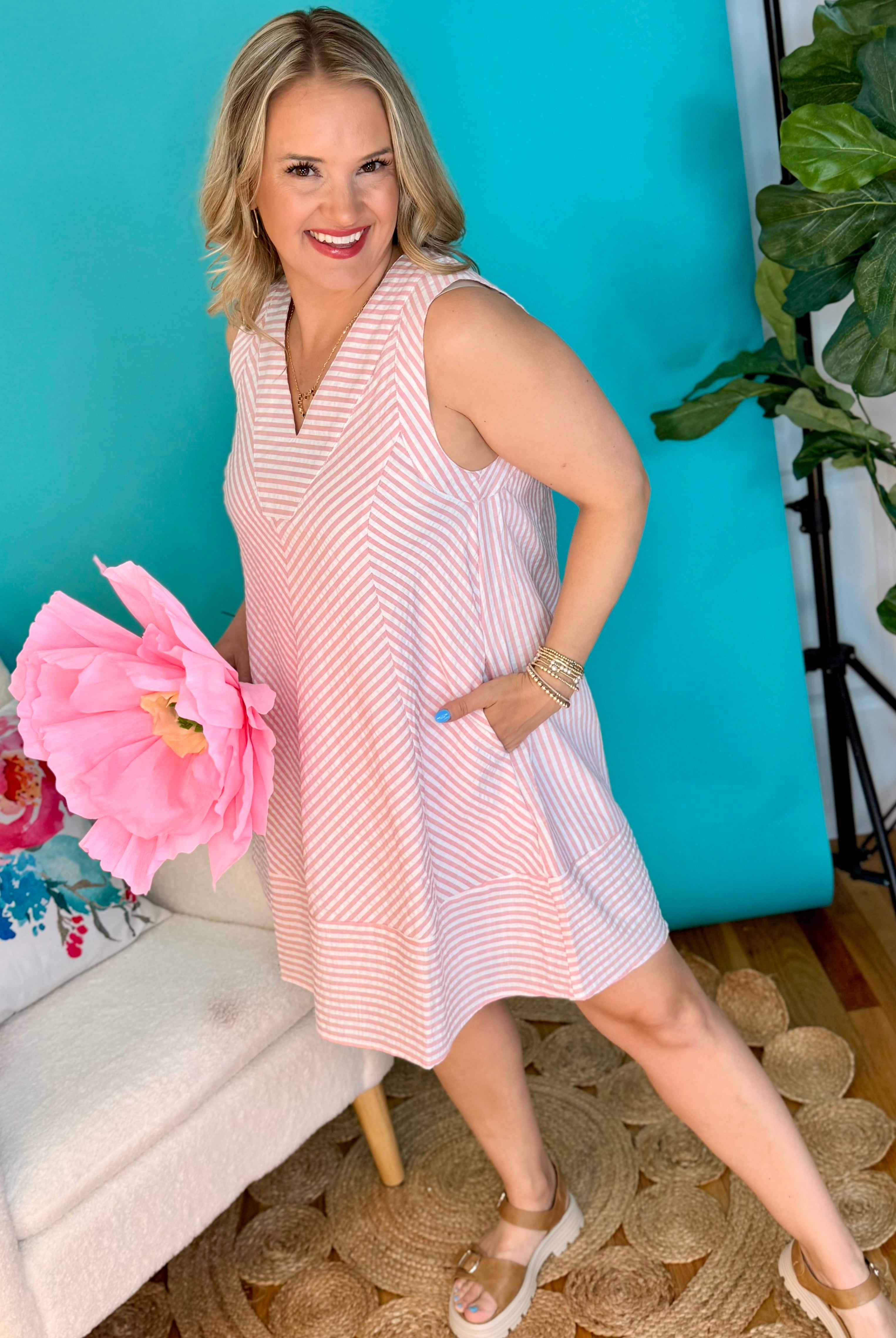 Candy Stripe Dress-180 Dresses-Umgee-The Lovely Closet, Women's Fashion Boutique in Alexandria, KY