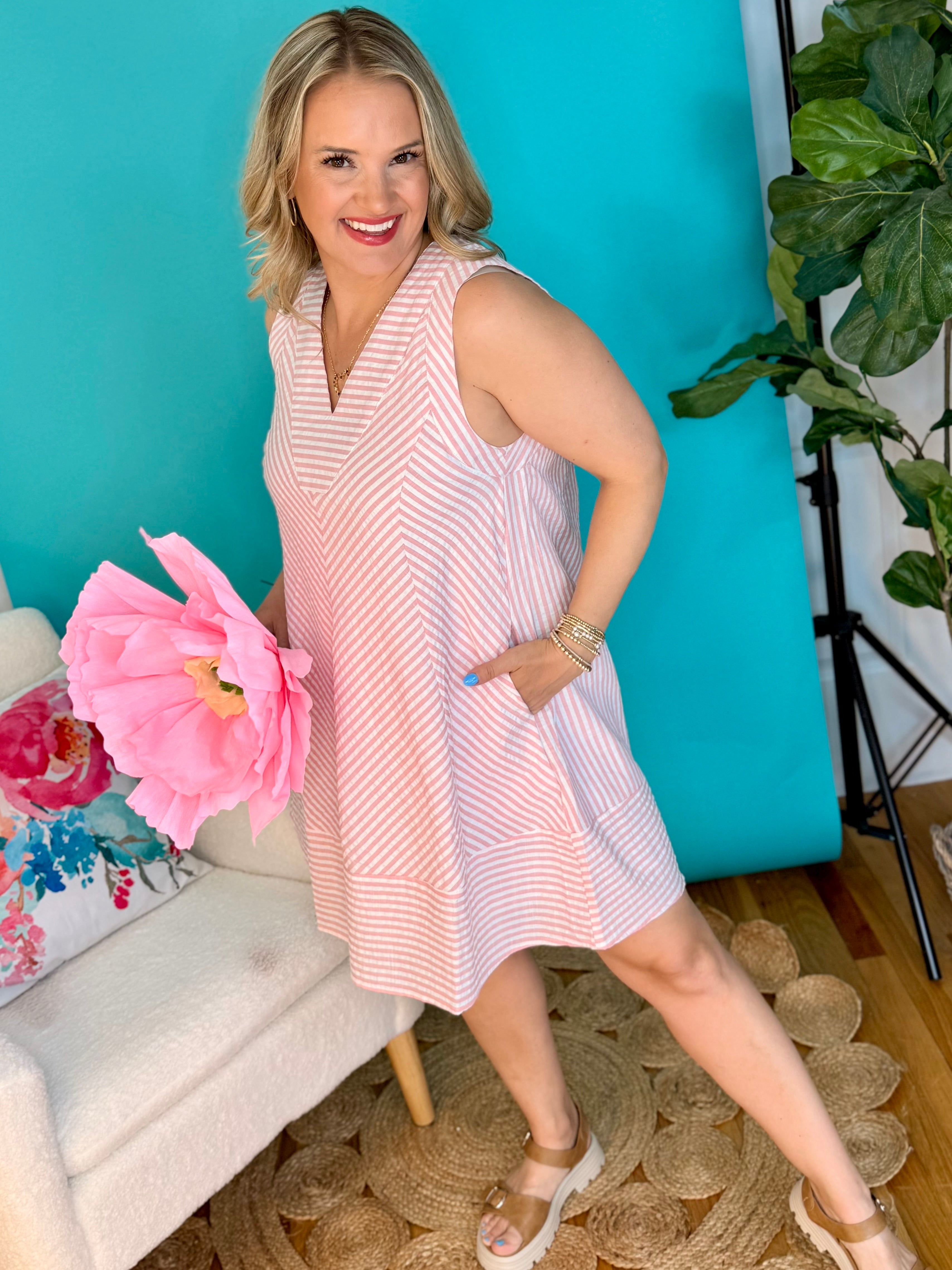 Candy Stripe Dress-180 Dresses-Umgee-The Lovely Closet, Women's Fashion Boutique in Alexandria, KY